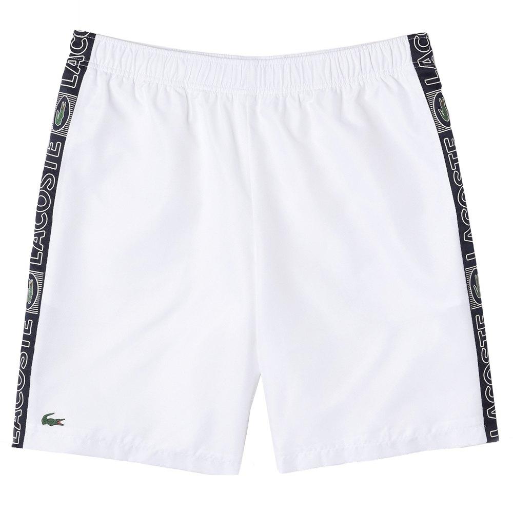 Lacoste Mens Bands Tennis Shorts - White - Tennisnuts.com