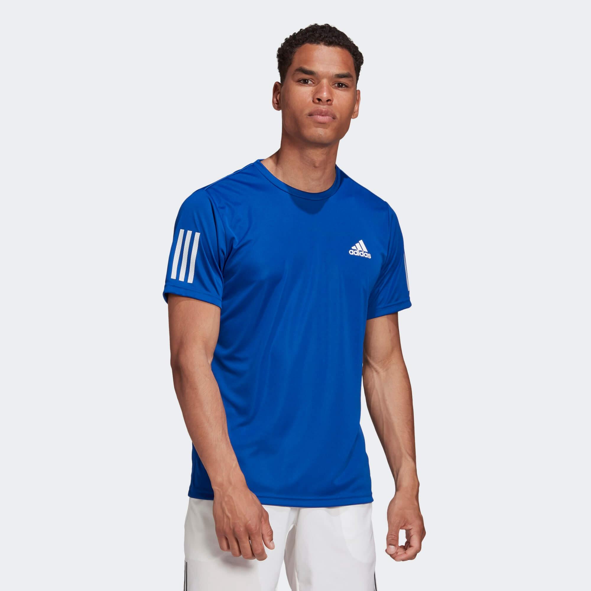 Adidas Mens 3-Stripes Club AeroReady T-Shirt - Royal Blue - Tennisnuts.com