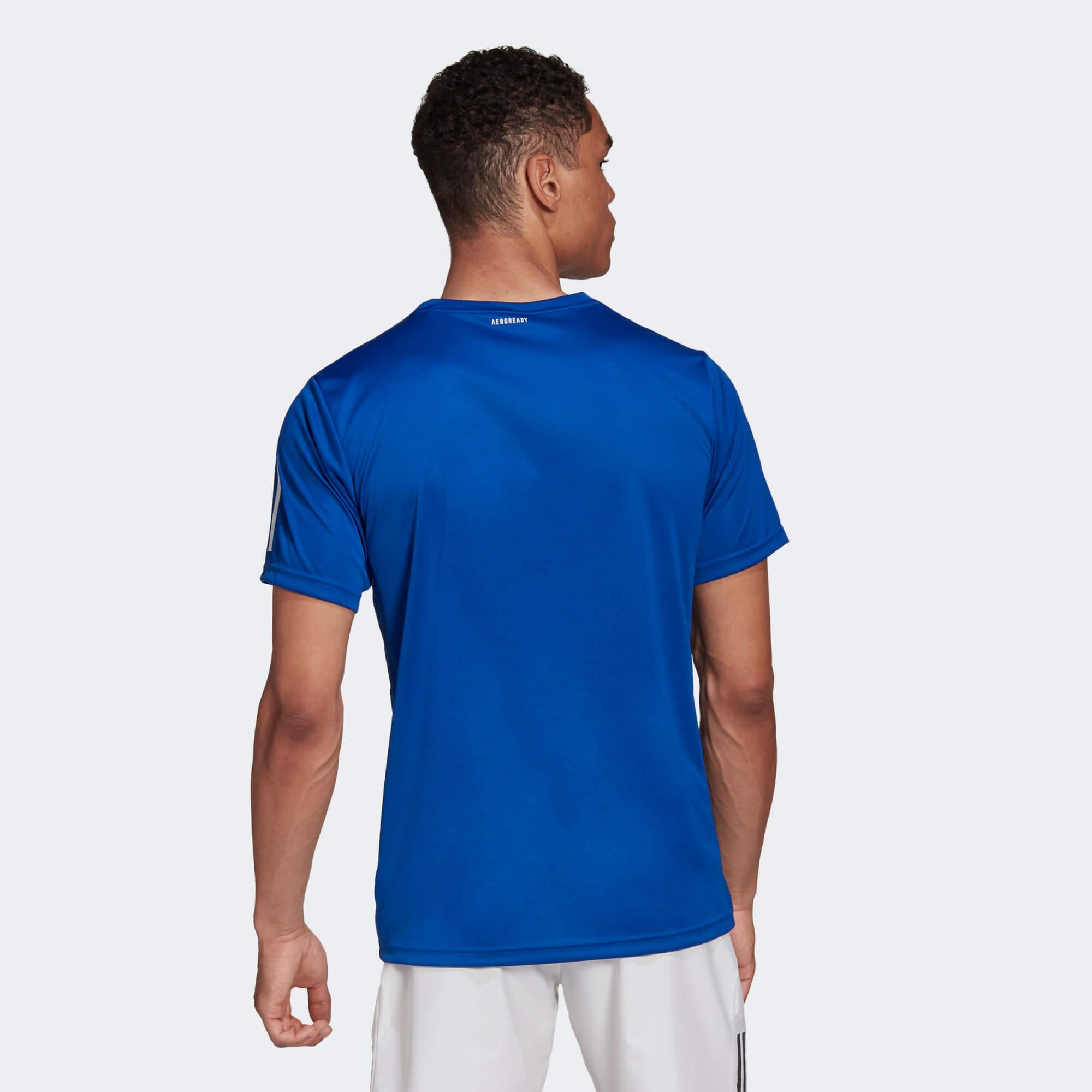 Adidas Mens 3-Stripes Club AeroReady T-Shirt - Royal Blue - Tennisnuts.com