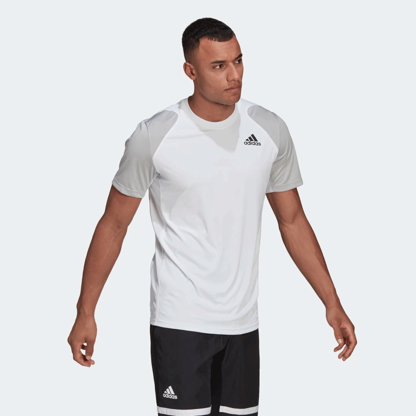Adidas Mens Club Tennis 3Stripes Club TShirt White/Grey Two