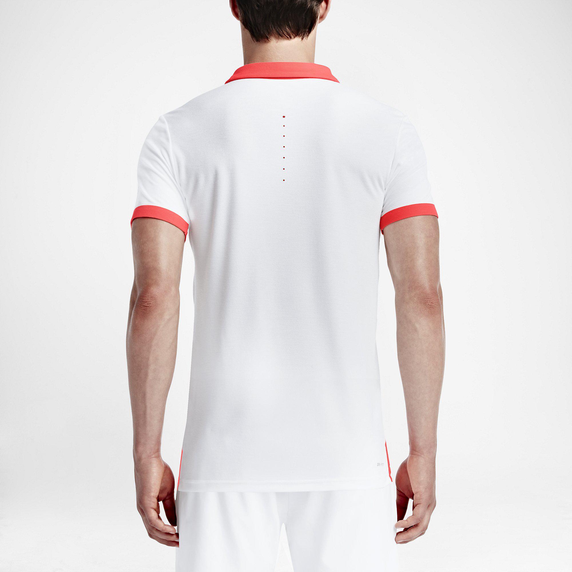 Nike Mens Advantage Premier RF Polo - White/Hot Lava - Tennisnuts.com