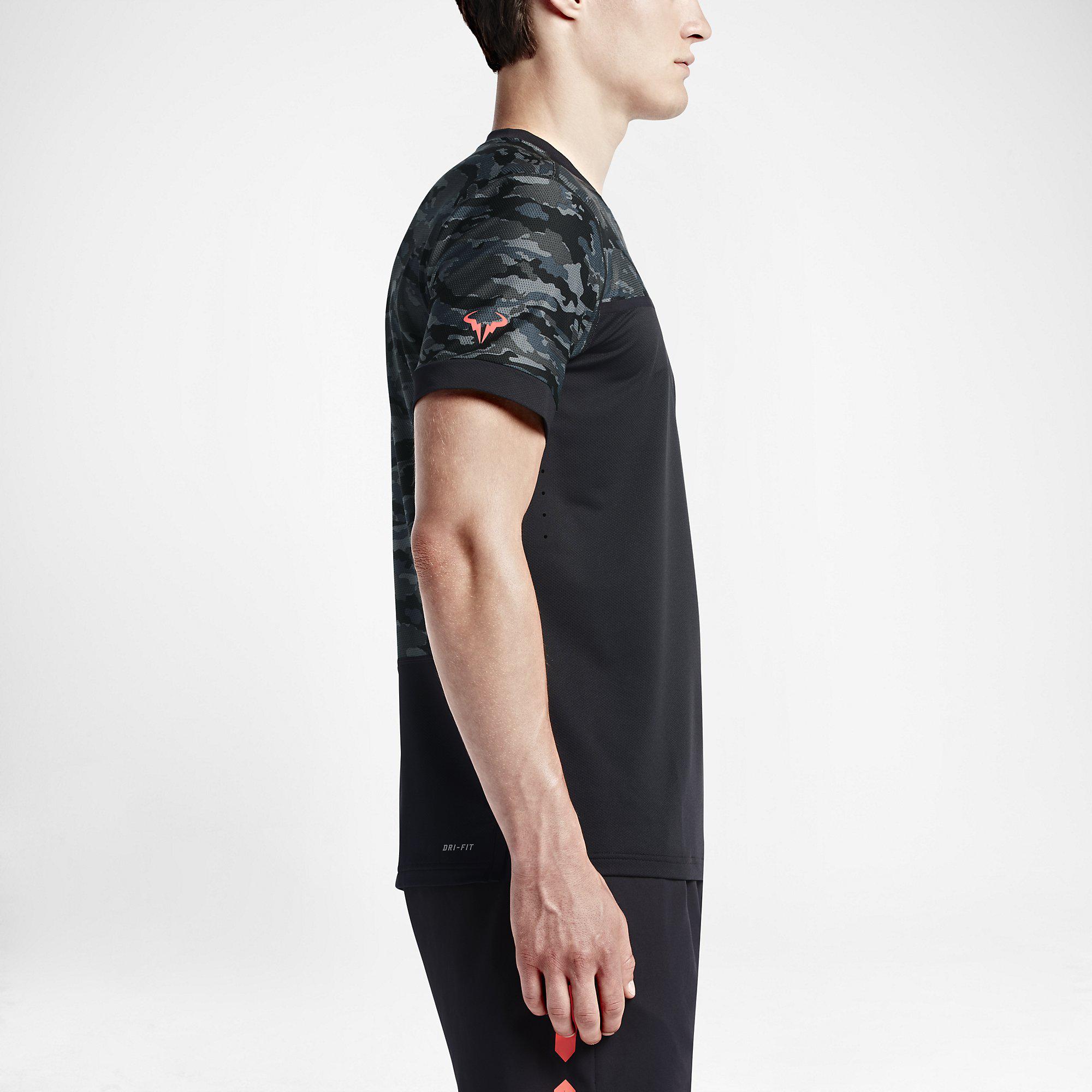 Nike Mens Challenger Premier Rafa Crew - Black/Camouflage - Tennisnuts.com