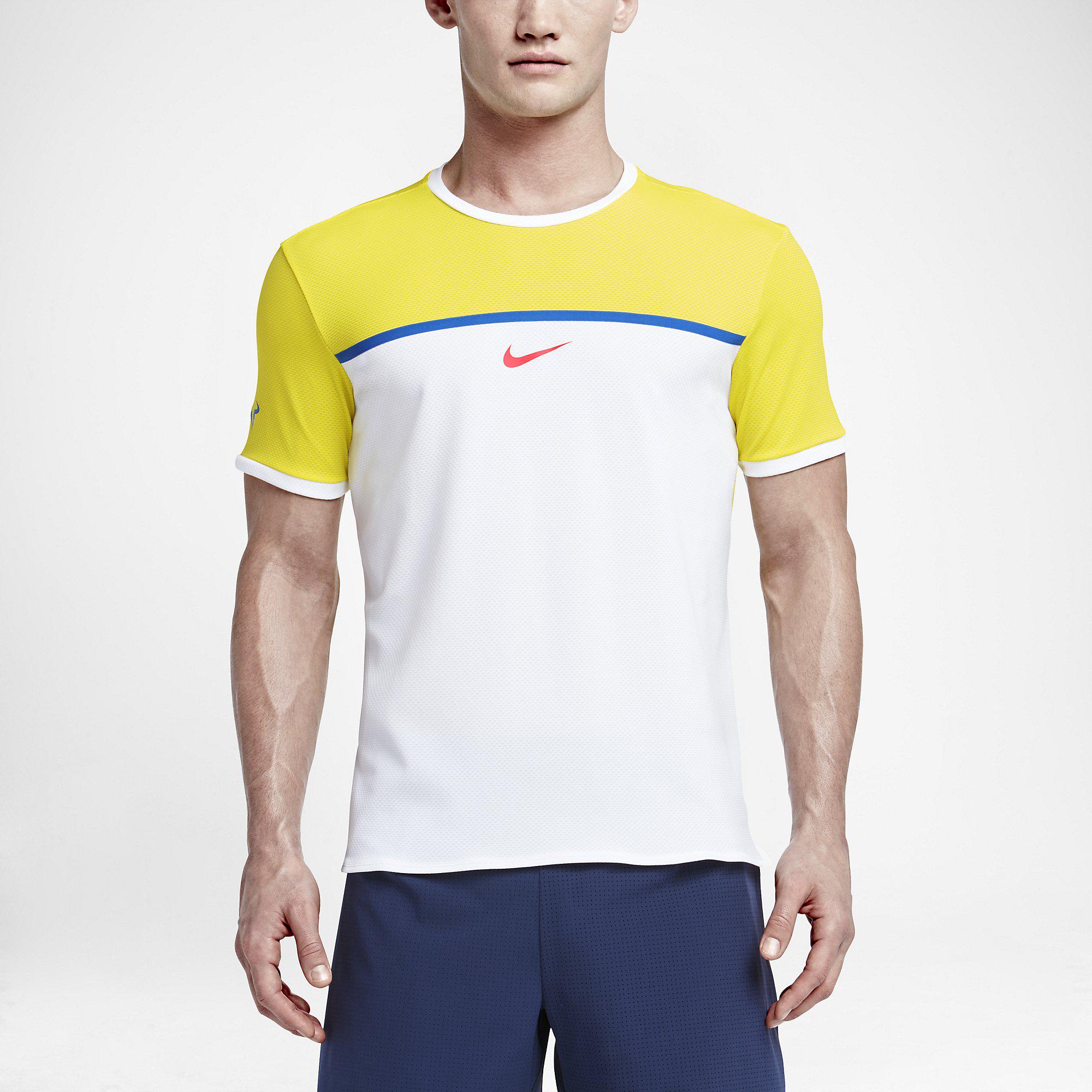 Nike Rafa Yellow Nike Mens Challenger Premier Rafa Crew - Opti Yellow/White - Tennisnuts.com
