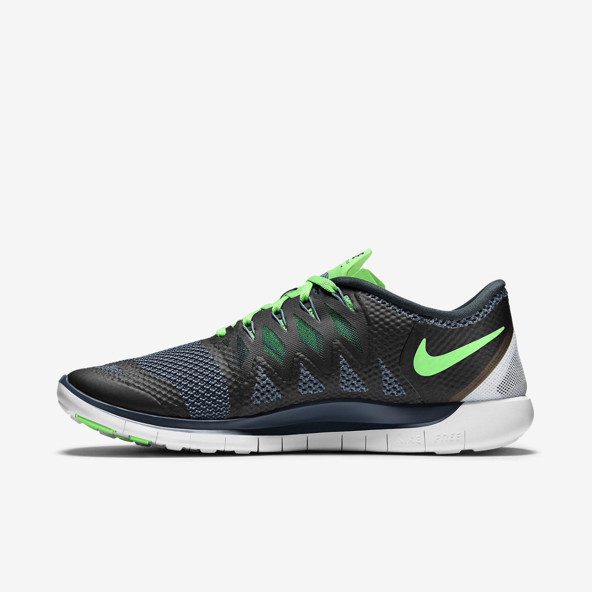 Nike Mens Free 5.0+ Running Shoes - Black/Green - Tennisnuts.com