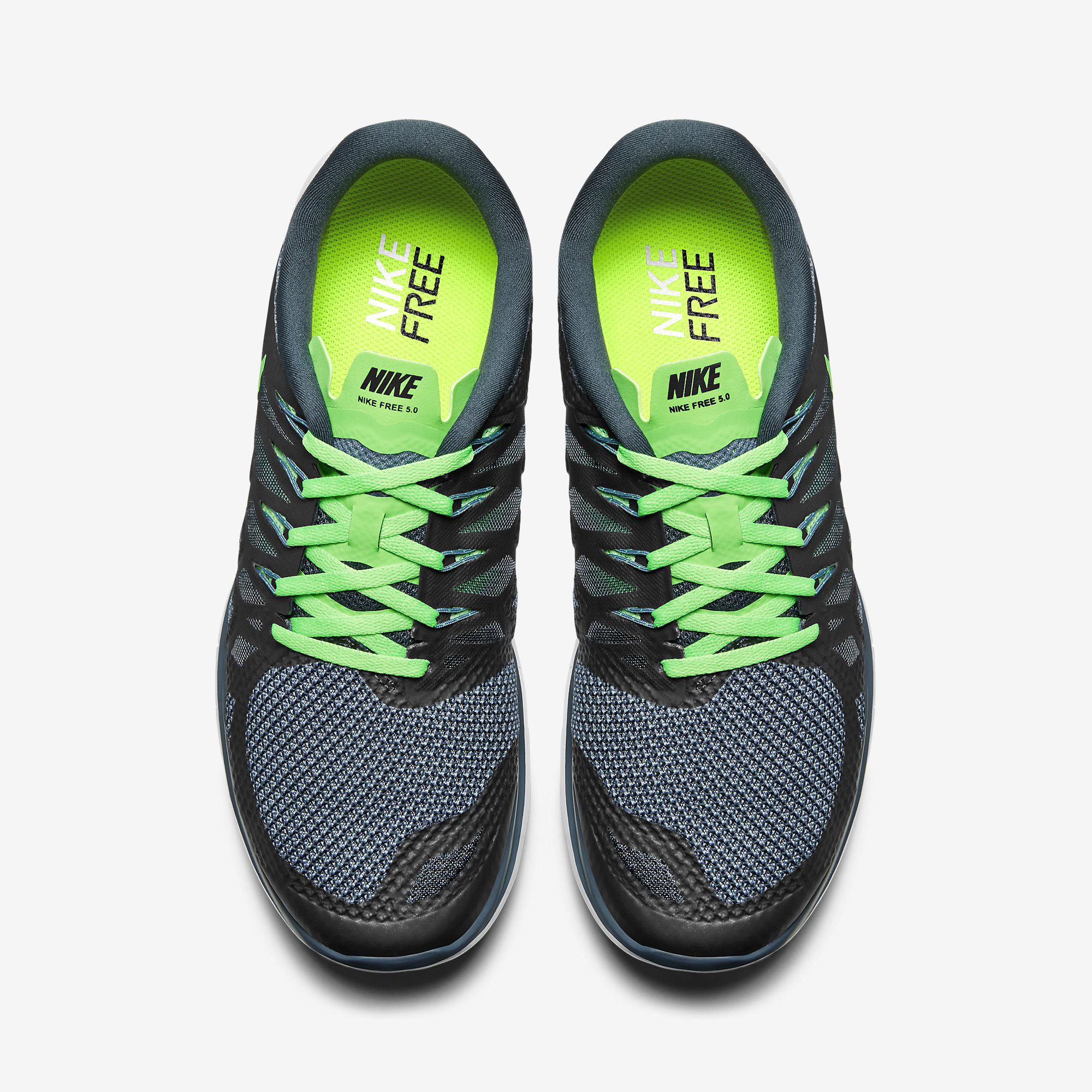 Nike Mens Free 5.0+ Running Shoes - Black/Green - Tennisnuts.com
