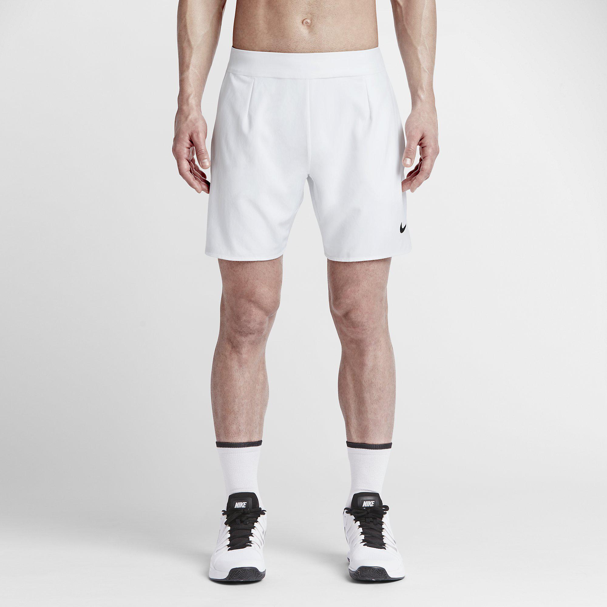 Nike Mens Premier Gladiator 7 Inch Shorts - White/Black - Tennisnuts.com