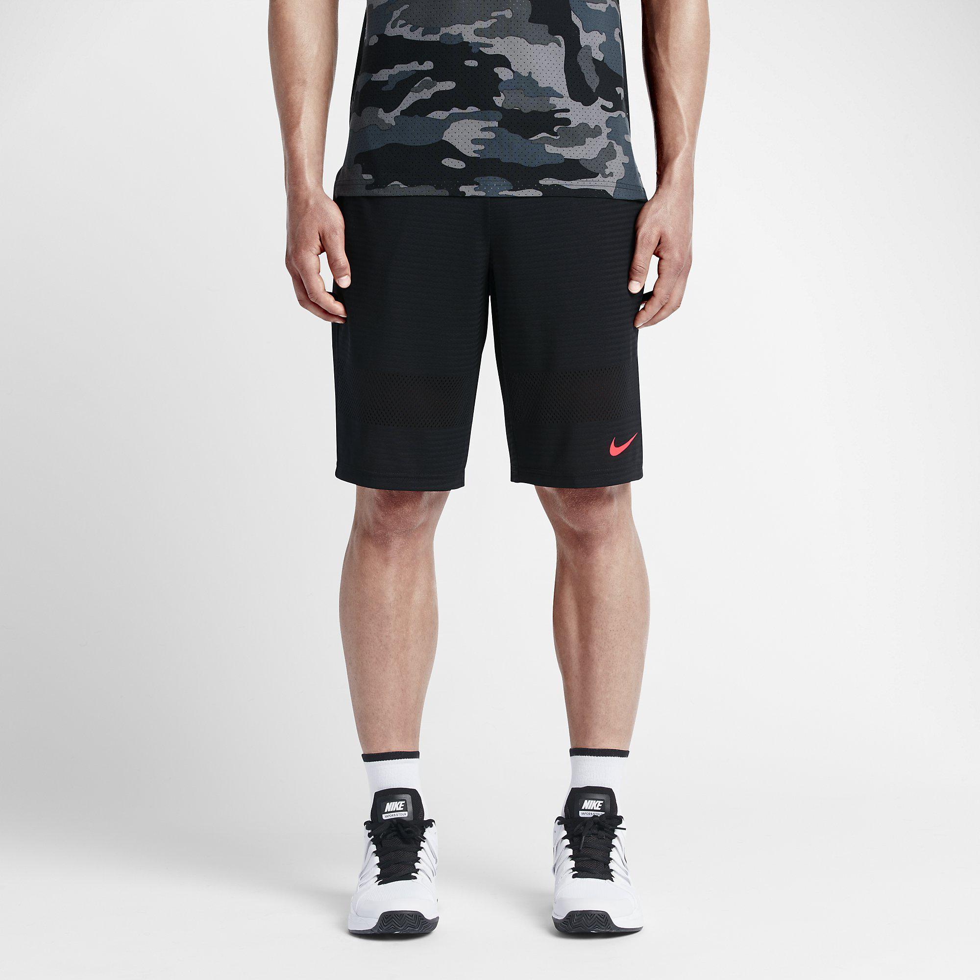 Nike Mens Gladiator Breathe 11 Inch Tennis Shorts - Black/Hot Lava ...
