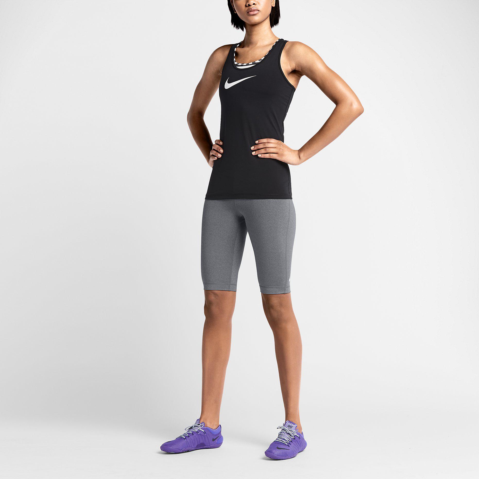 Nike Pro 11 Inch Womens Base Layer Shorts Carbon Heather Grey