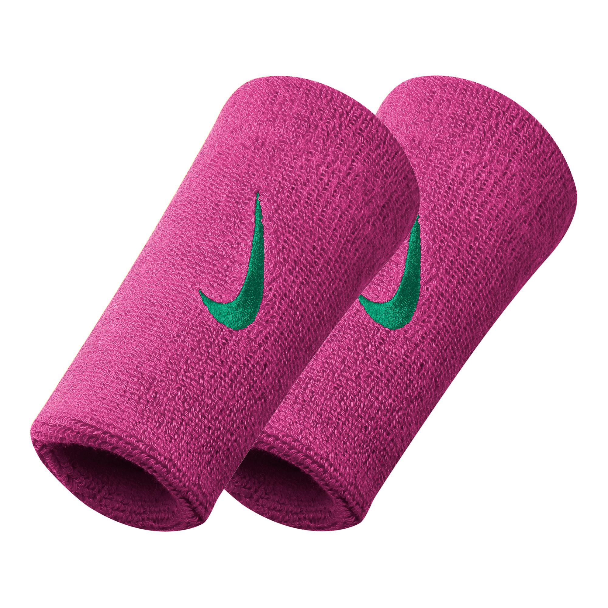 Nike Swoosh Double-Wide Wristbands - Pink Pow/Emerald Glow - Tennisnuts.com
