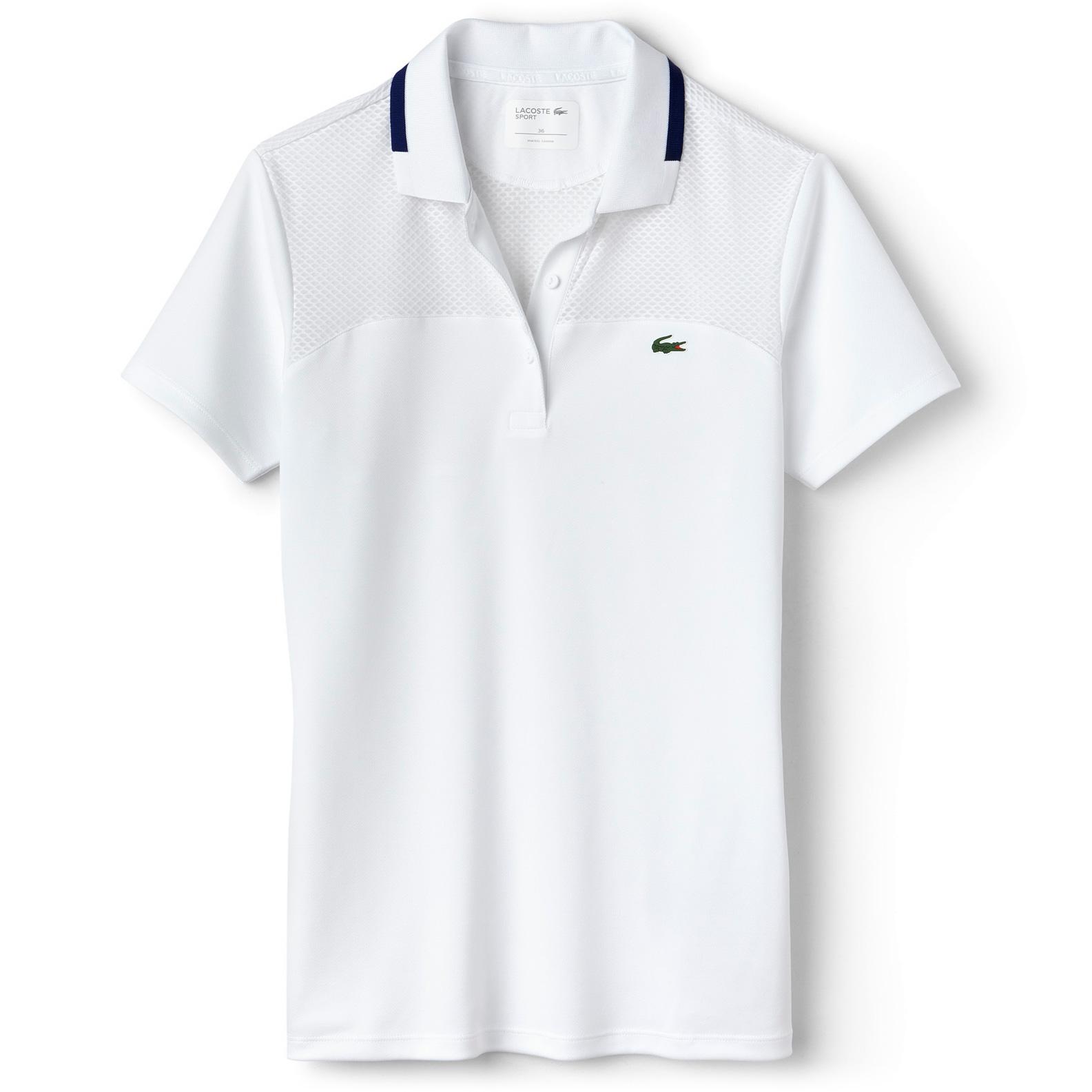 Lacoste Womens Mesh and Technical Pique Polo White/Ocean