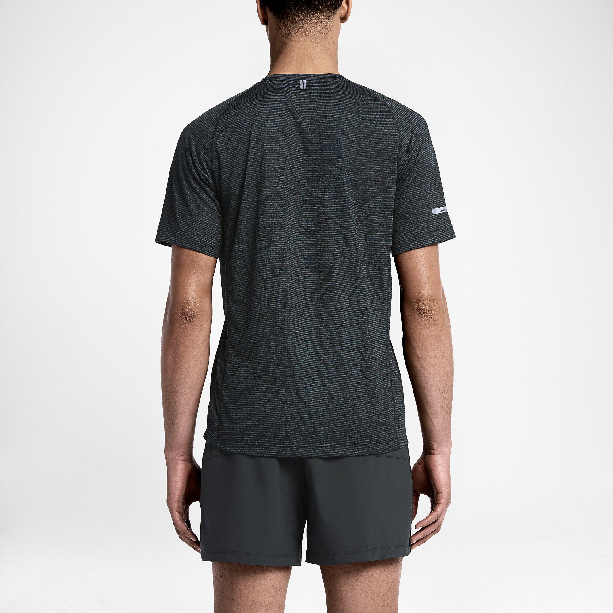 Nike Mens Printed Miler Short Sleeve Running Shirt Classic Charcoal