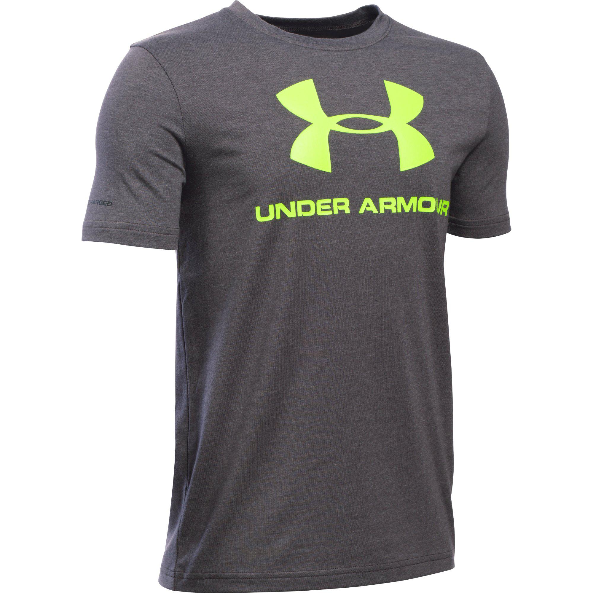 Under Armour Boys Sportstyle Logo T-Shirt - Carbon Heather/Green ...