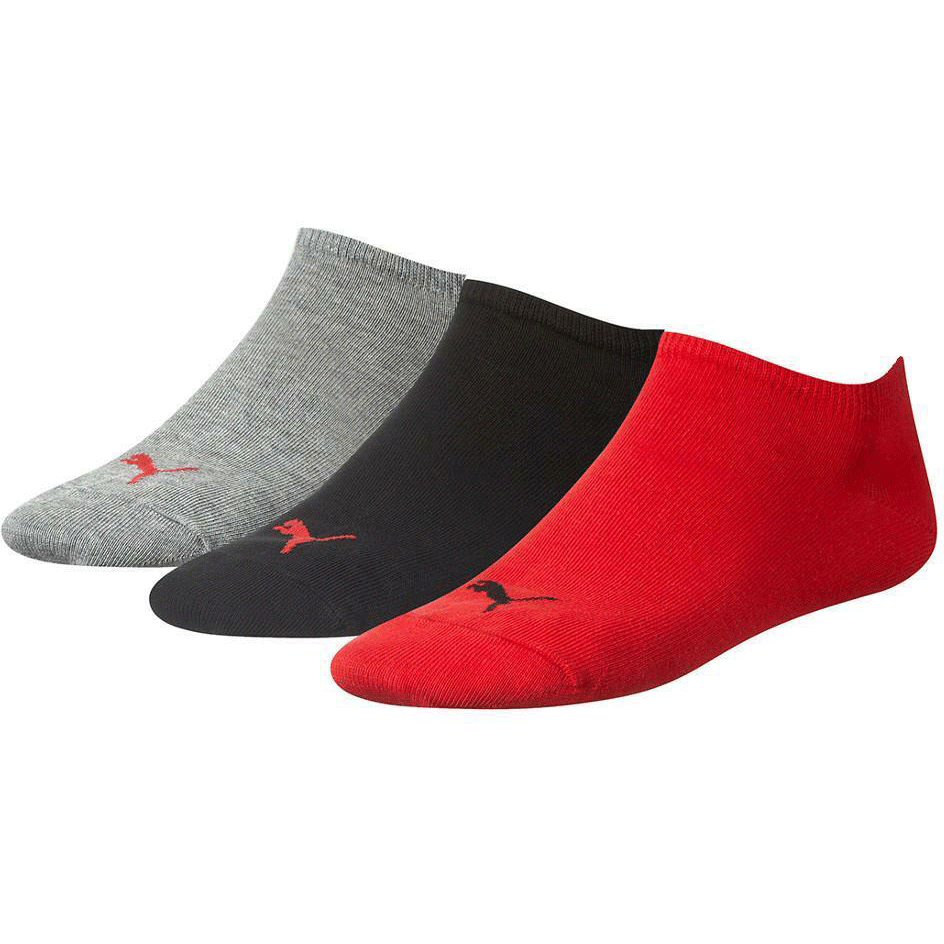 Puma Sneaker Socks (3 Pairs) - Grey/Black/Red - Tennisnuts.com