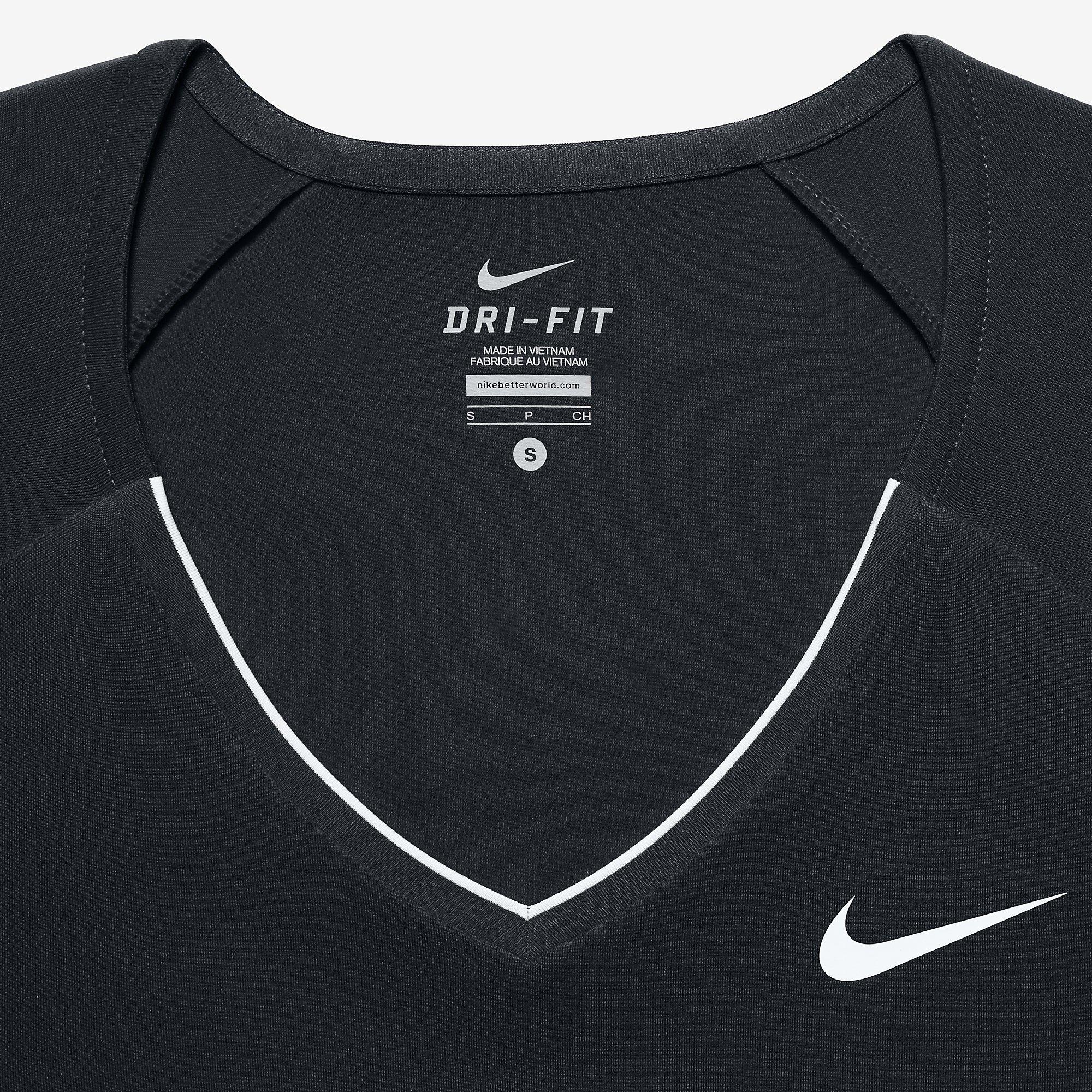 Nike Womens Pure Long-Sleeve 'V' Top - Black/White - Tennisnuts.com