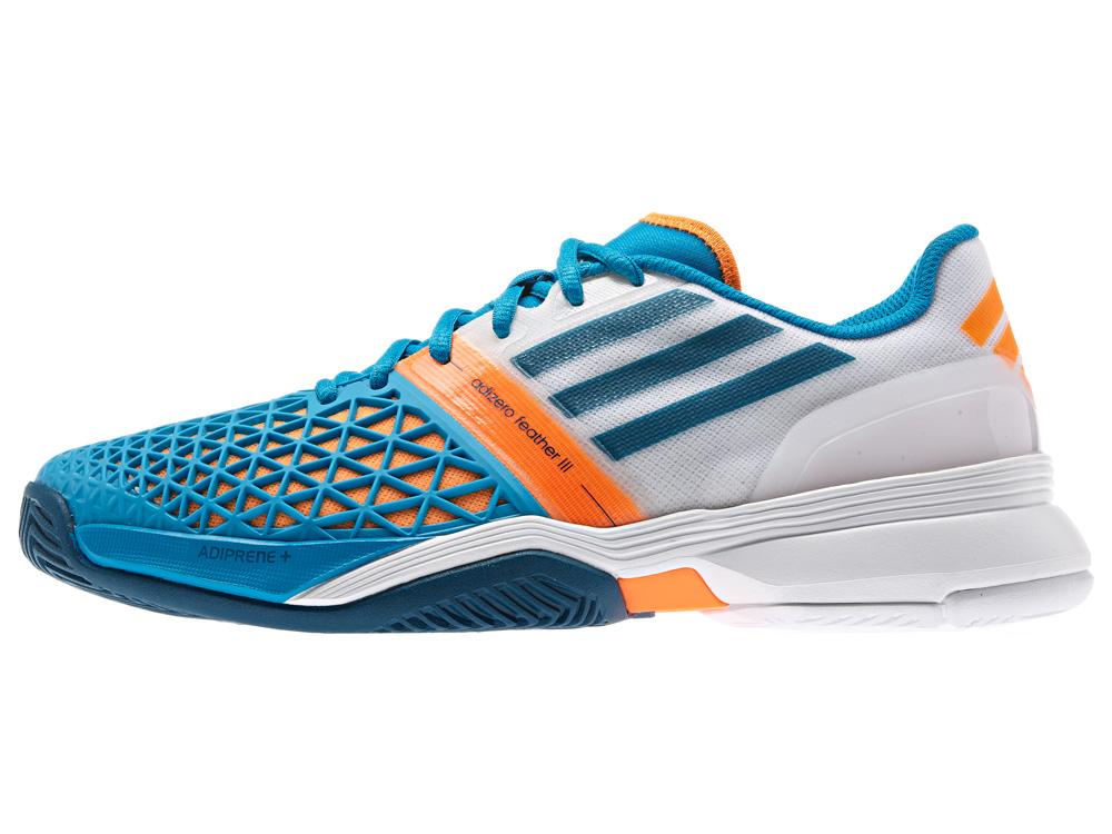 Adidas Mens adiZero Feather III Tennis Shoes - White/Blue - Tennisnuts.com