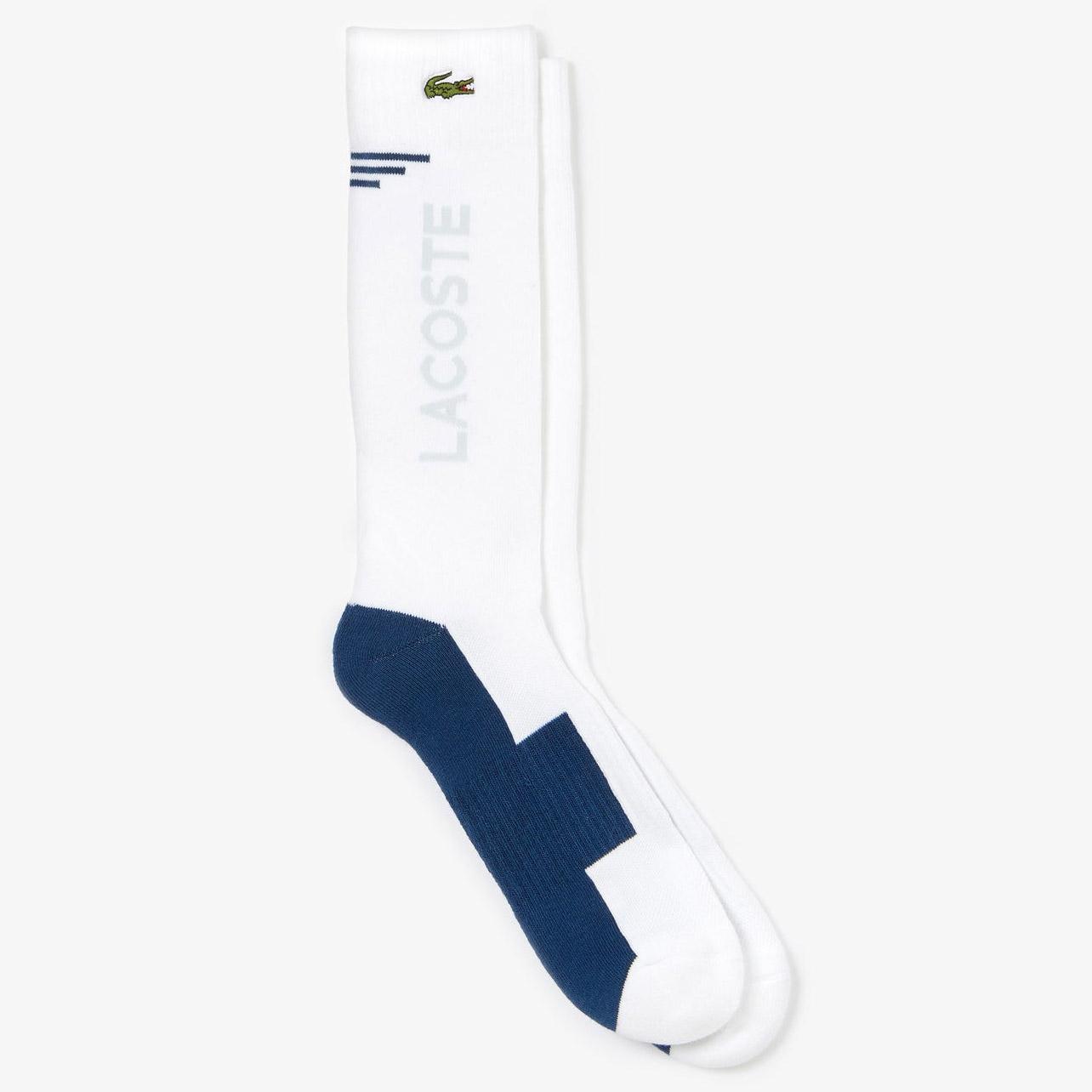 Lacoste Mens Sport Strech Jersey Socks (1 Pair) - White/Blue/Grey ...