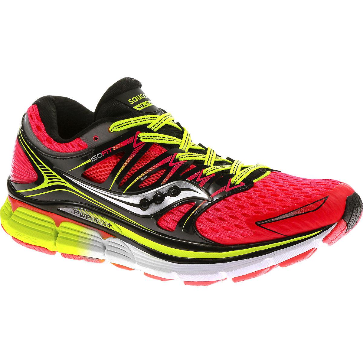 Saucony Womens Triumph ISO Running Shoes - Black/Vizicoral/Citron ...