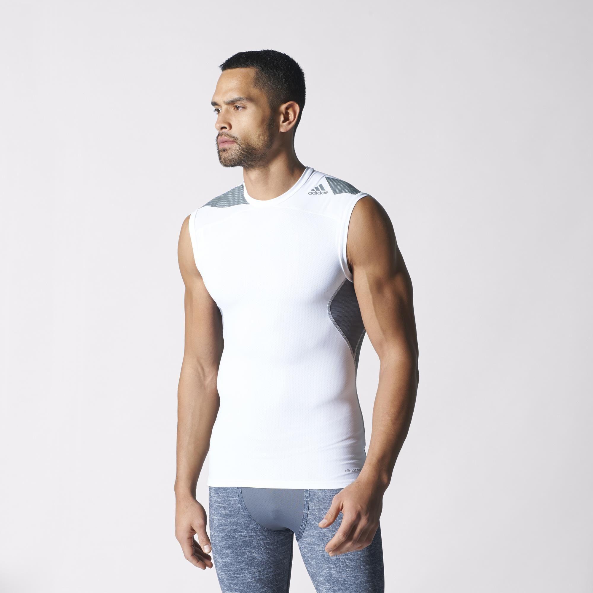 Adidas Mens Techfit Cool Sleeveless Tee - White/Vista Grey - Tennisnuts.com