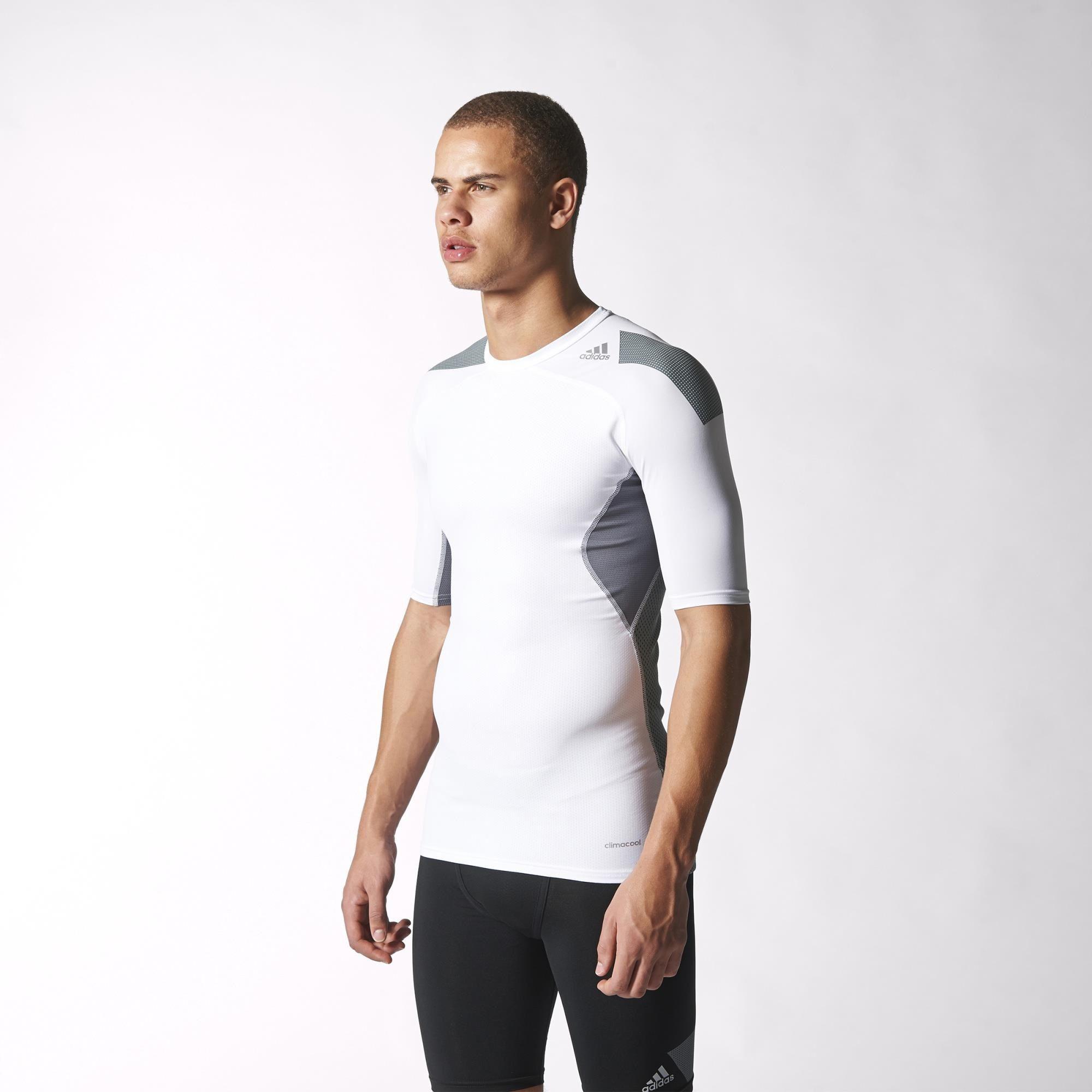 Adidas Mens Techfit Cool Short Sleeve Top - White/Vista Grey ...