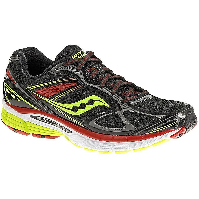 Saucony Mens Guide 7 Running Shoes - Black/Citron/Red - Tennisnuts.com