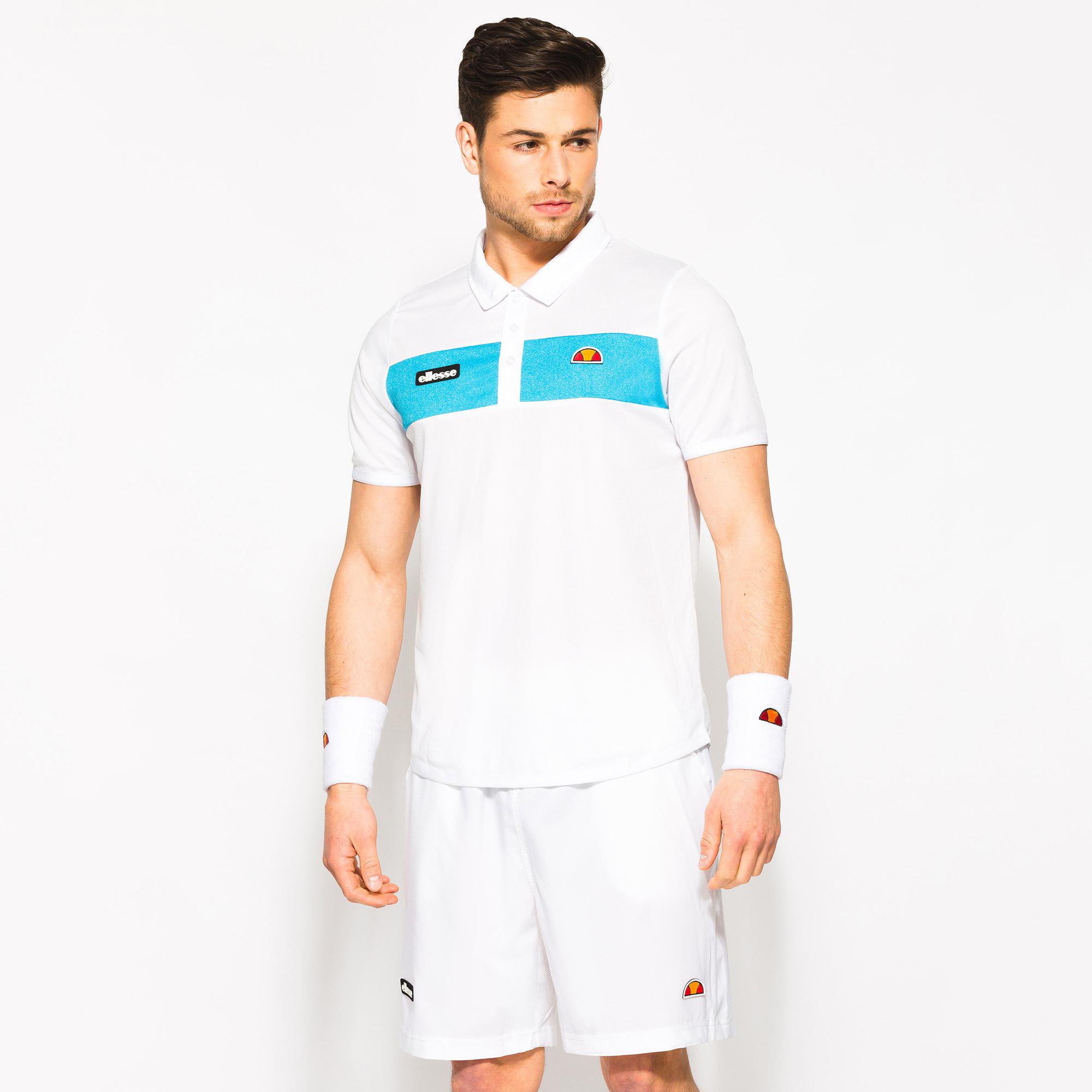 Ellesse Mens Orsi Panel Polo - Optic White/Azure Blue - Tennisnuts.com