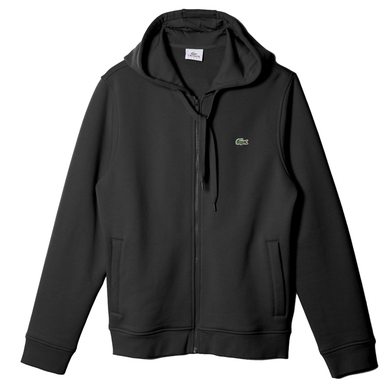 Lacoste Mens Zipped Hooded Fleece SweatShirt - Black - Tennisnuts.com