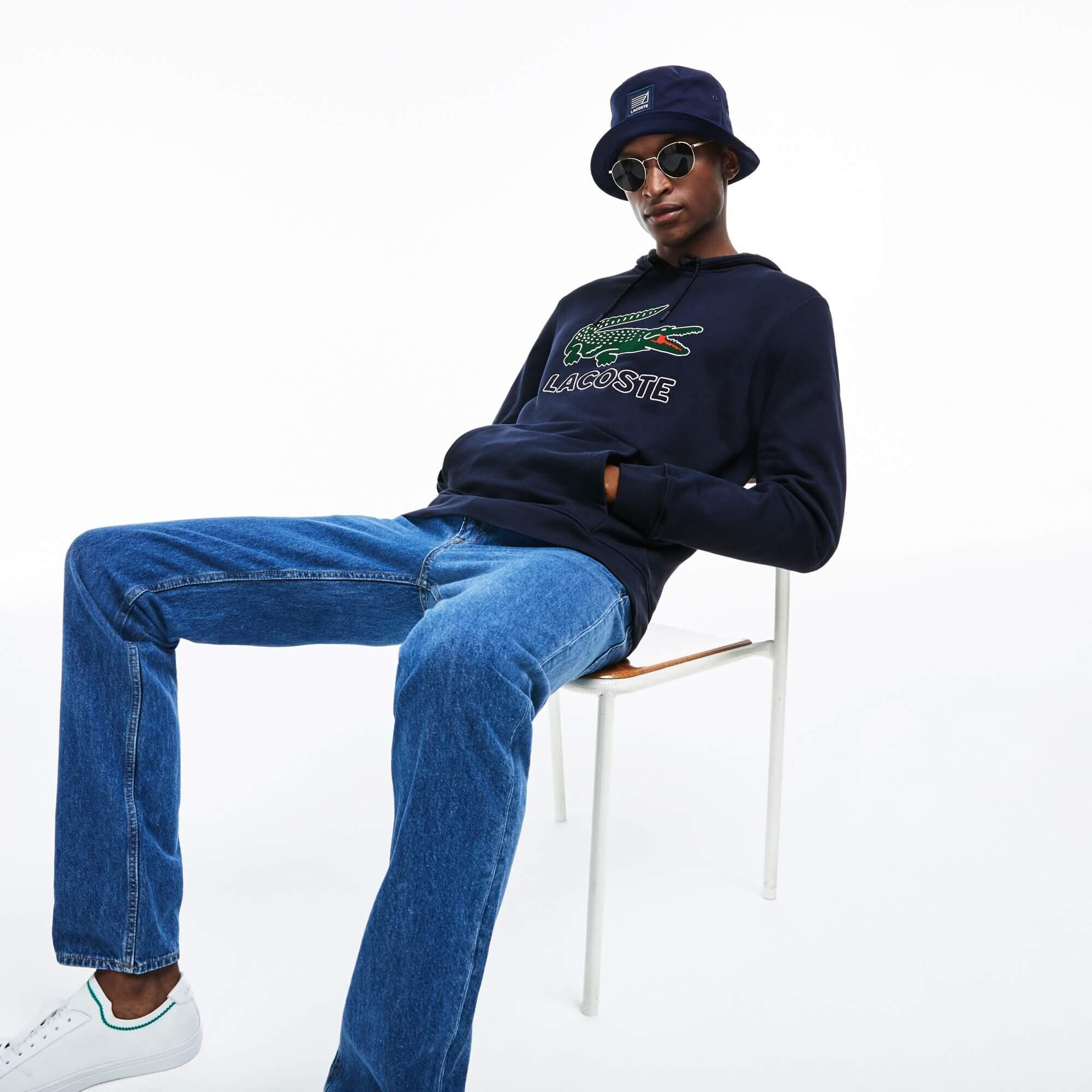 Lacoste Mens Croc Graphic Hoodie Navy Blue