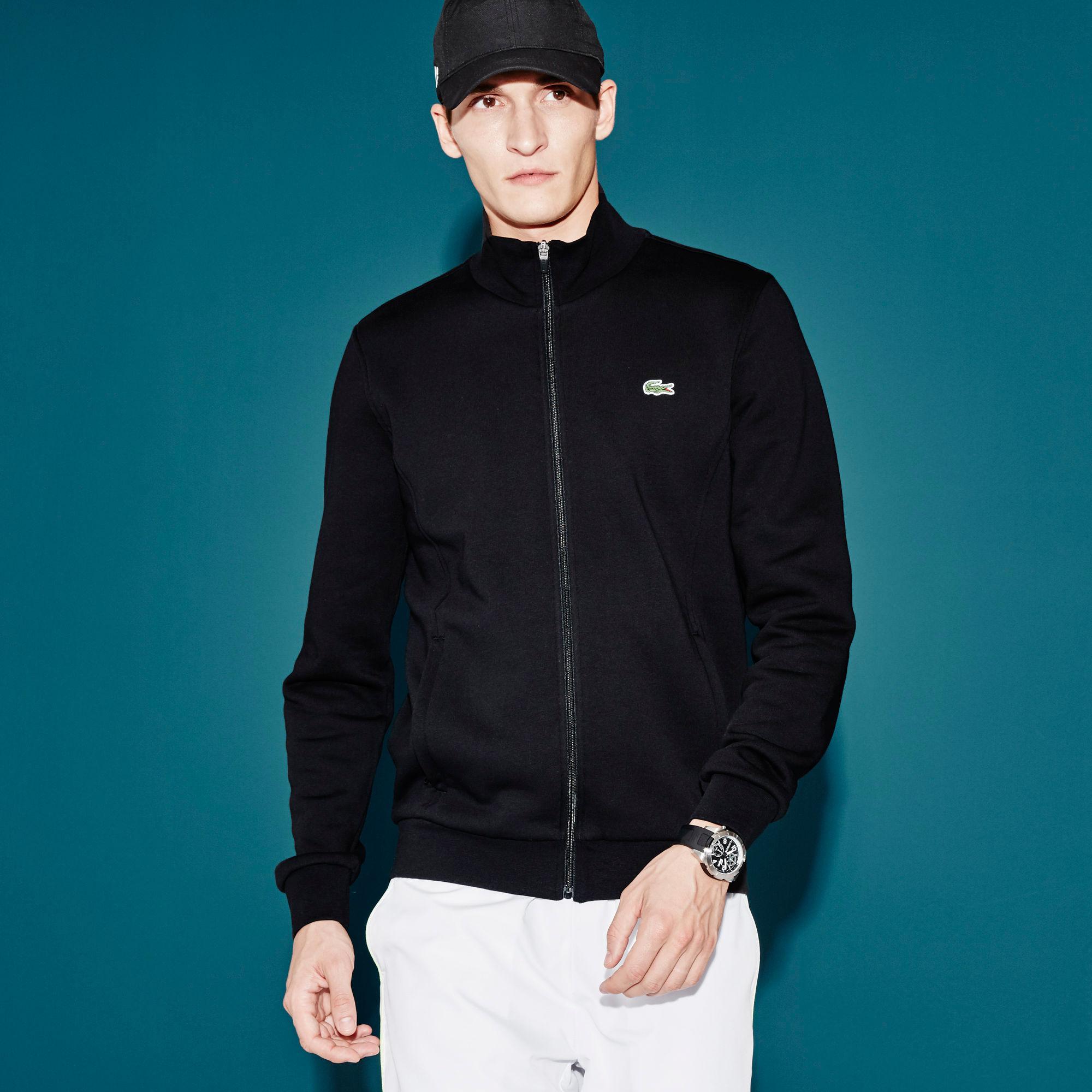 Lacoste Mens Zippered Fleece Sweatshirt - Black - Tennisnuts.com