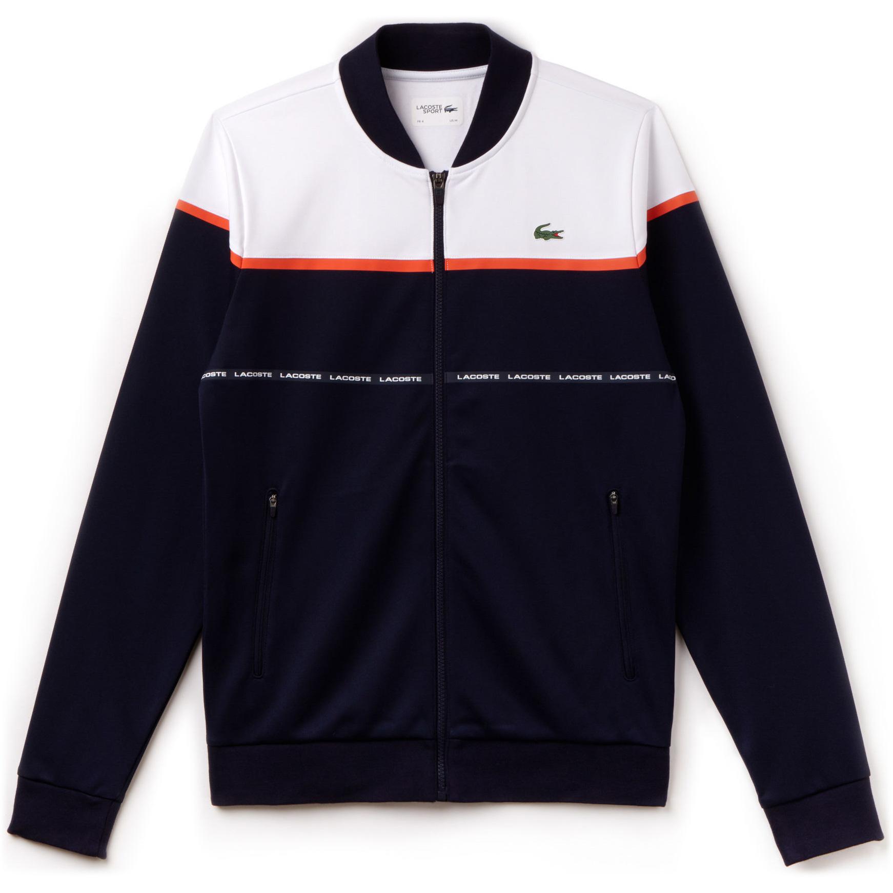 Lacoste Sport Mens Colorblock Tech Pique Zippered Jacket - White/Navy ...