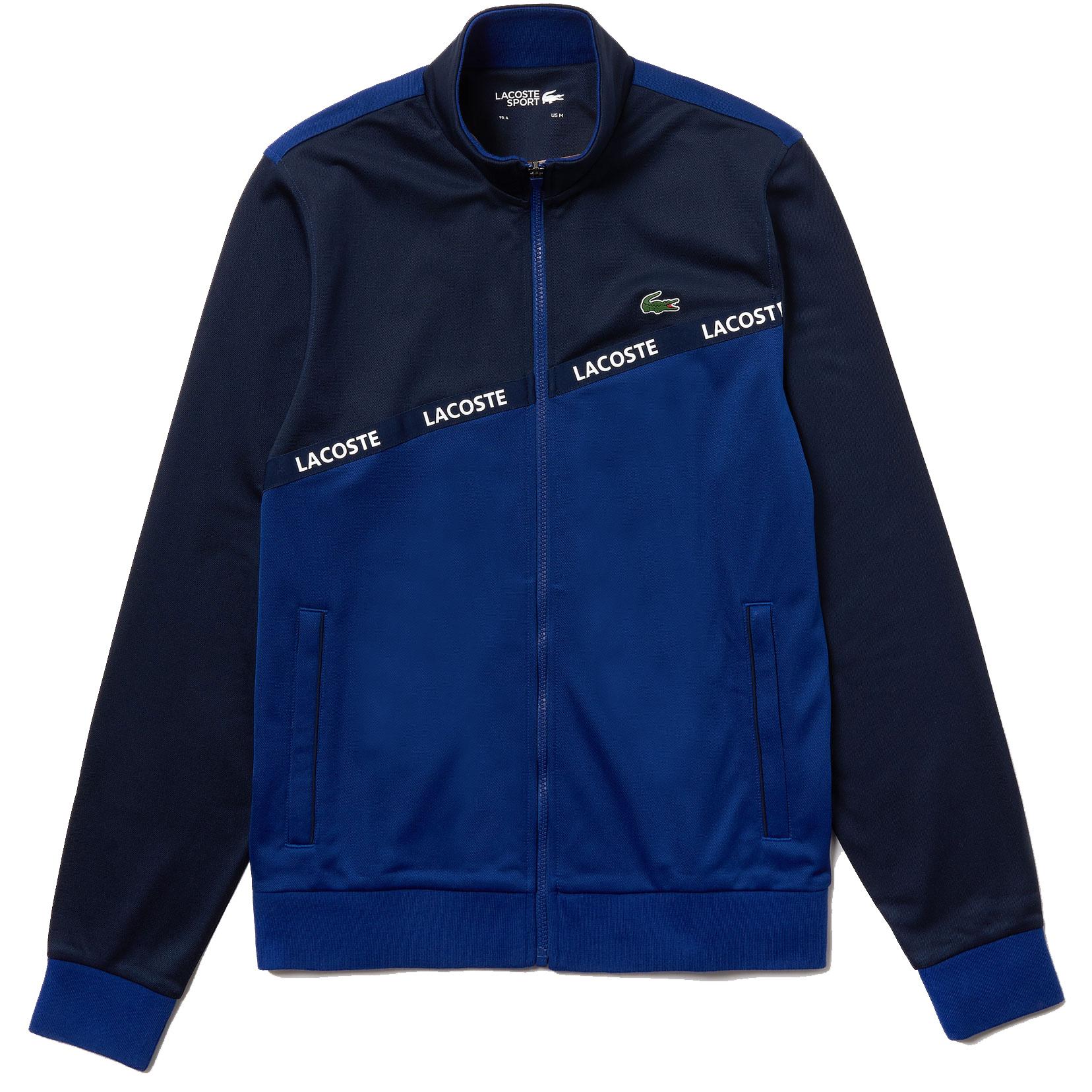 Lacoste Mens Signature Band Pique Full Zip Sweatshirt - Navy Blue ...