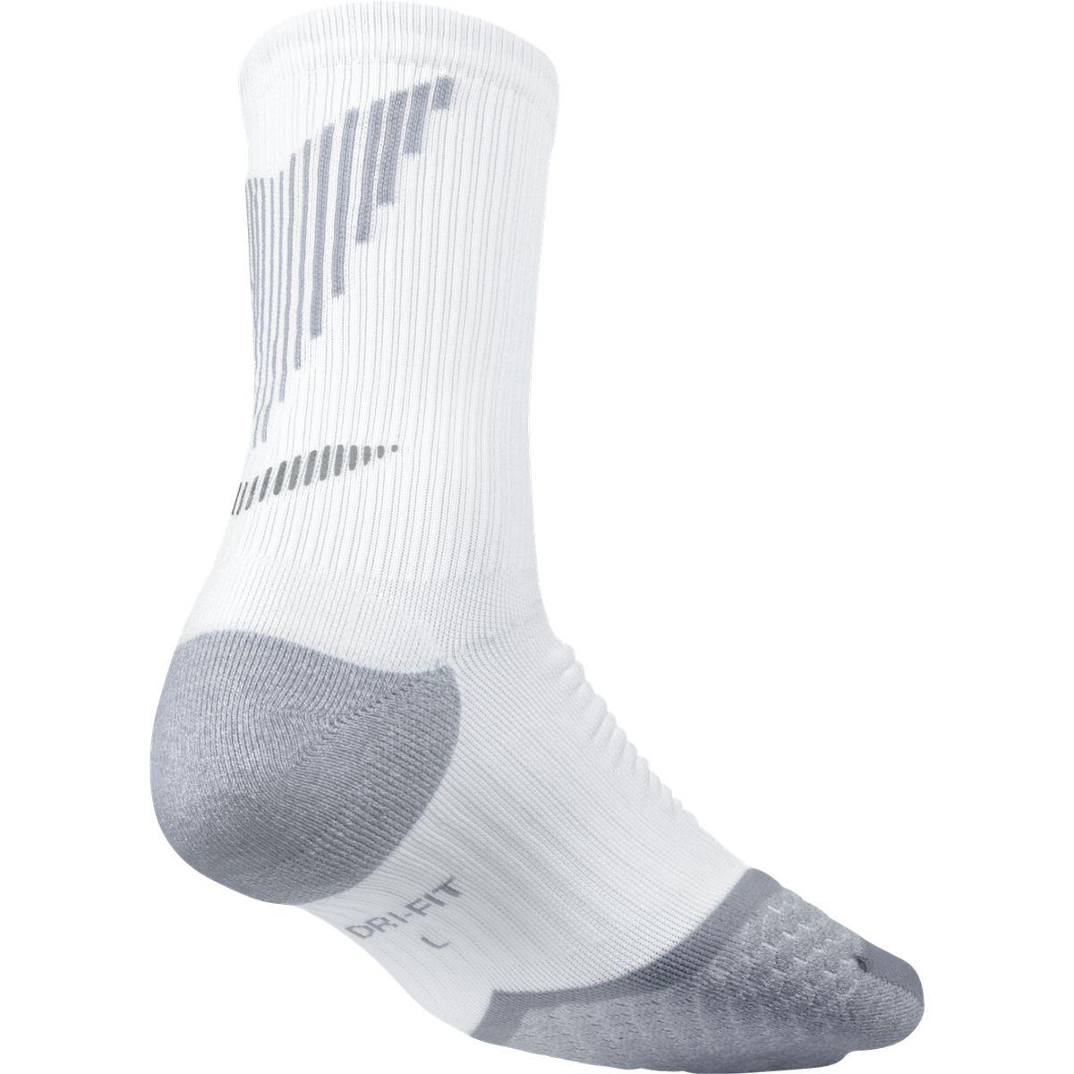 Nike Elite Cushioned Crew Running Socks (1 Pair) - White/Grey ...