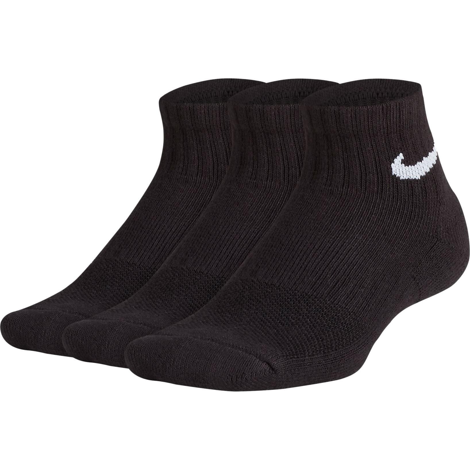 Nike Kids Performance Cushioned Quarter Tennis Socks (3 Pairs) - Black ...