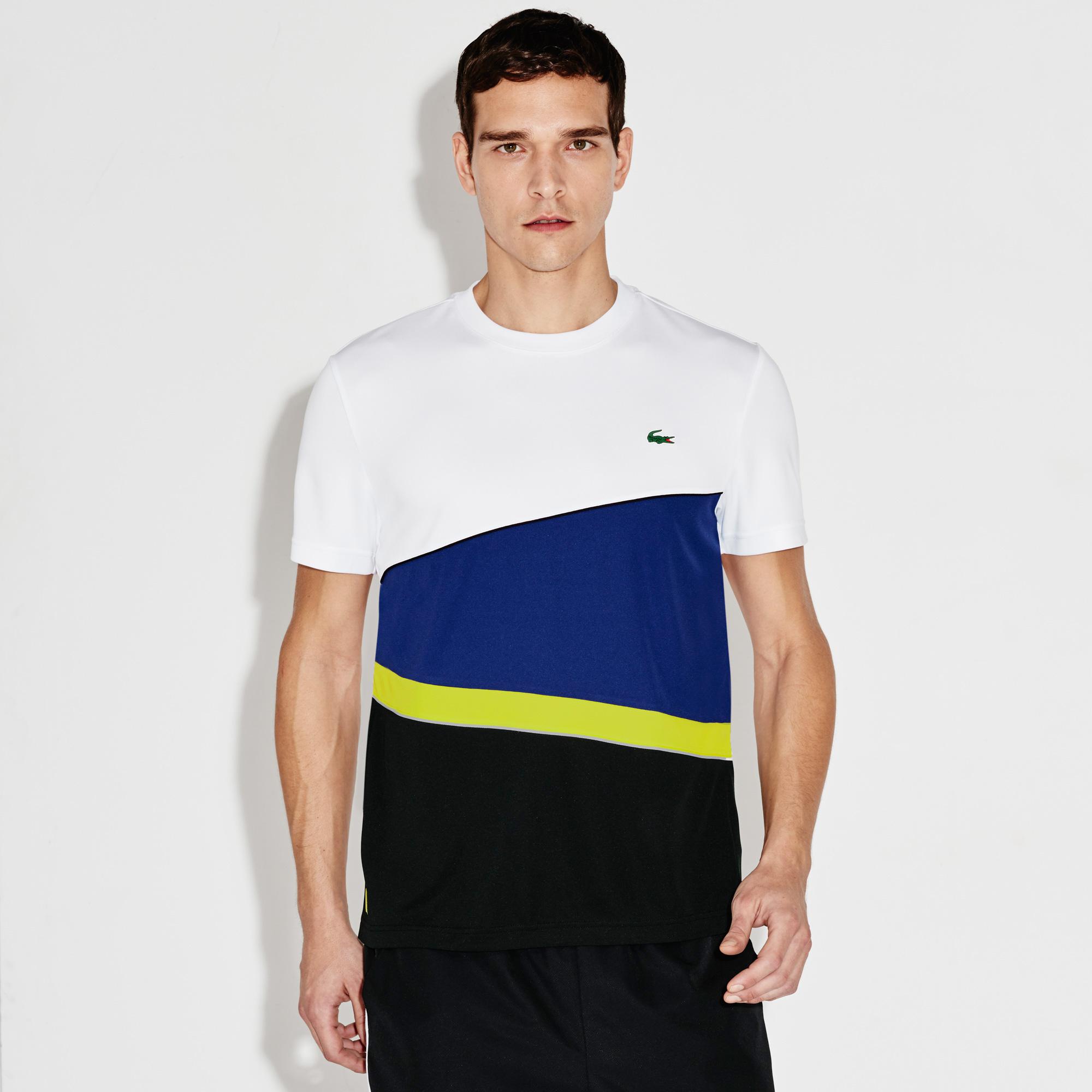 Lacoste Sport Mens Tennis Colourblock T-Shirt - White/Blue/Yellow ...