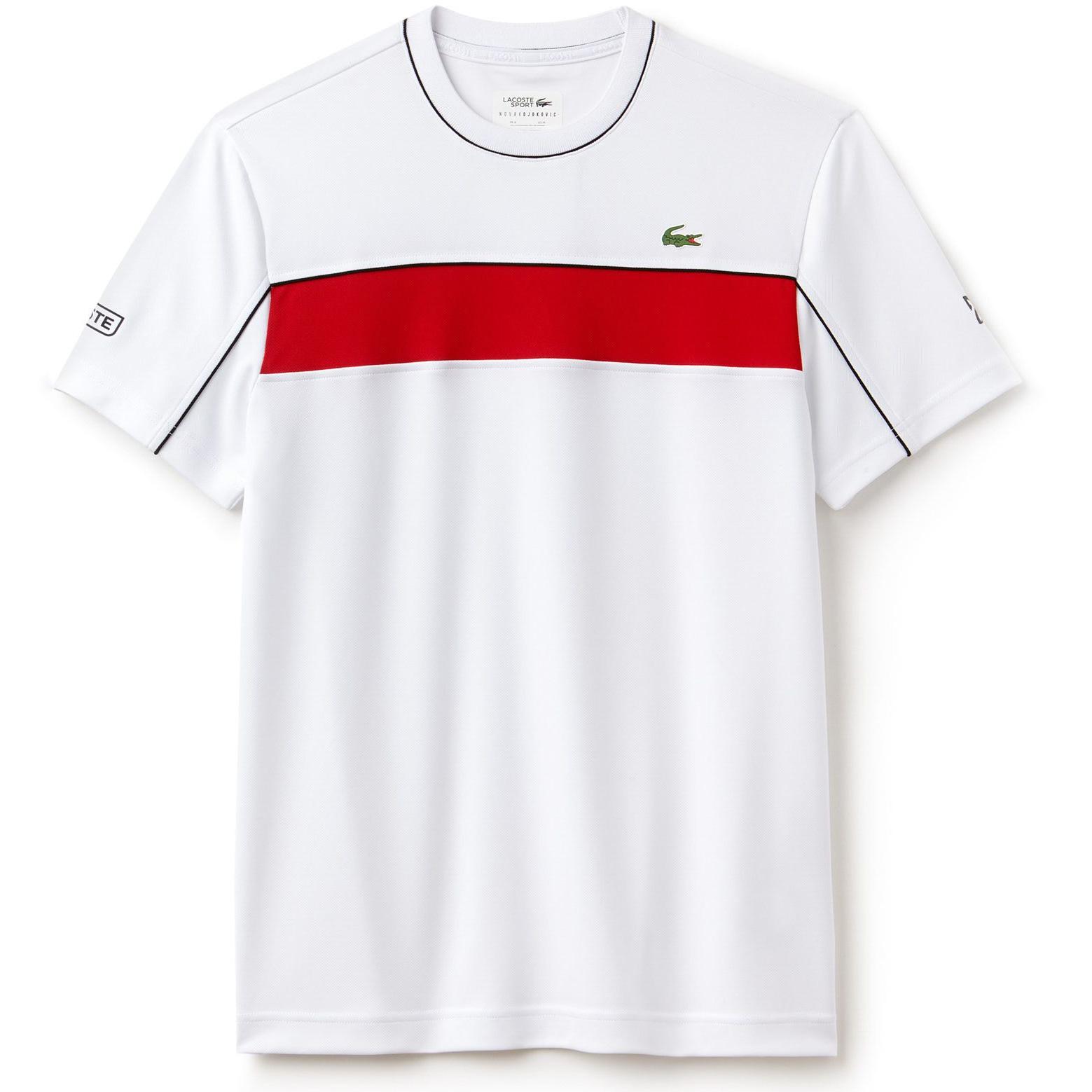 Lacoste Sport Mens Colorblock Pique Djokovic Tee - White/Red/Black ...