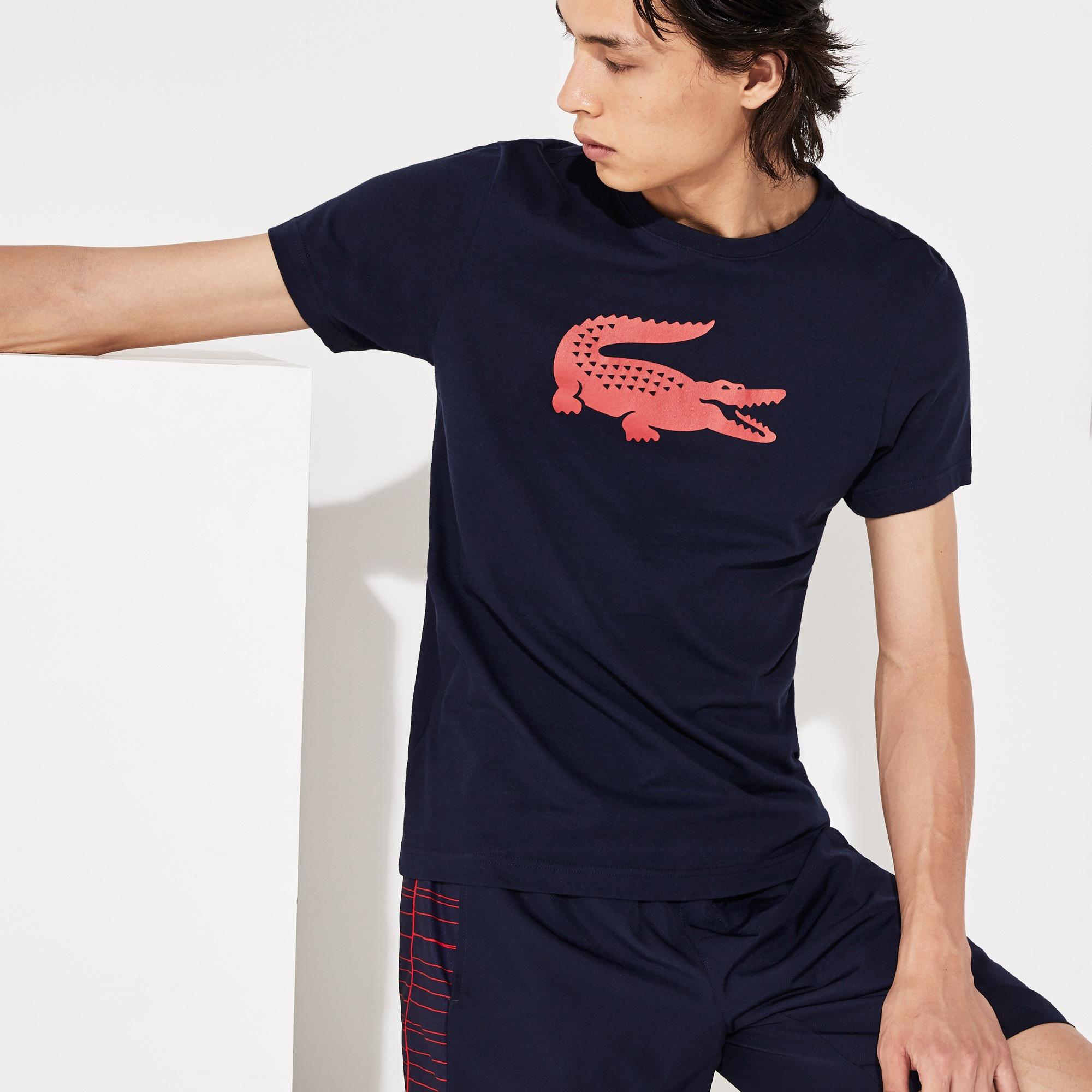 Lacoste Mens Crocodile Technical Jersey T-Shirt Navy Blue