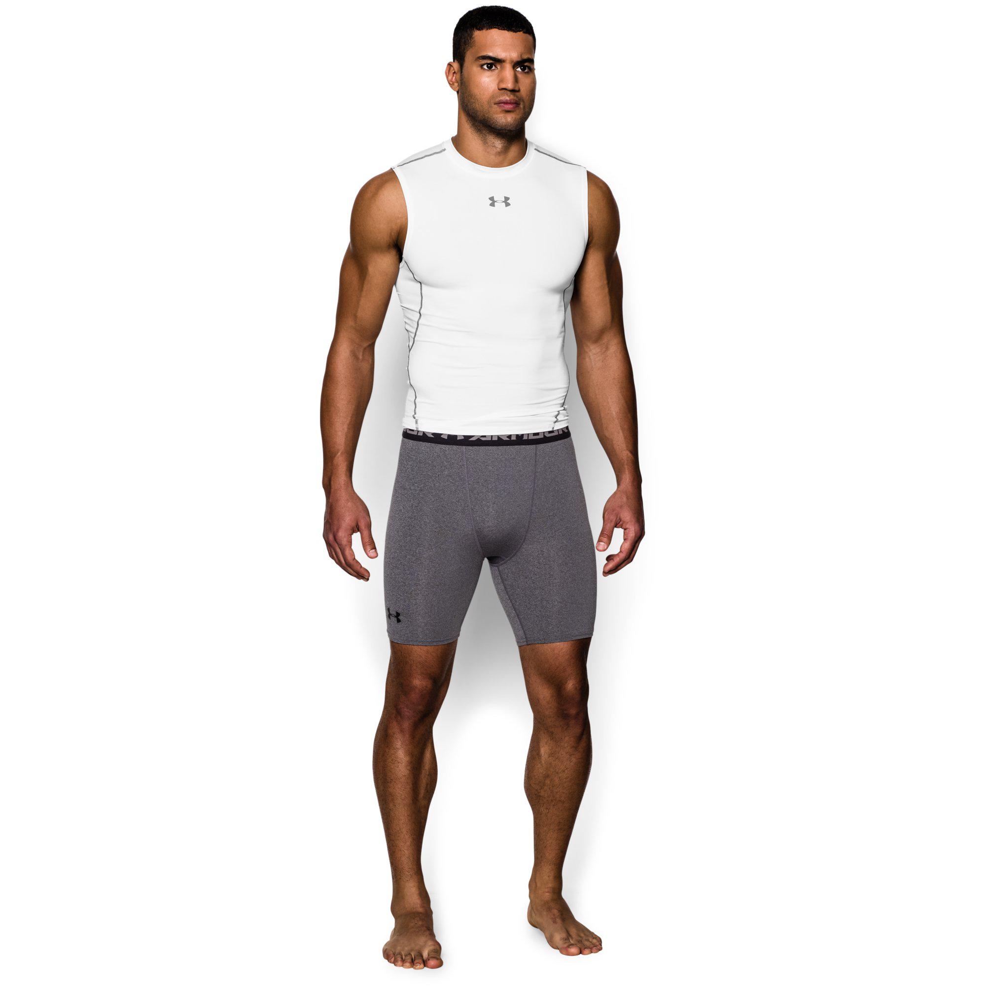 Under Armour Mens HeatGear Compression Short Carbon Heather