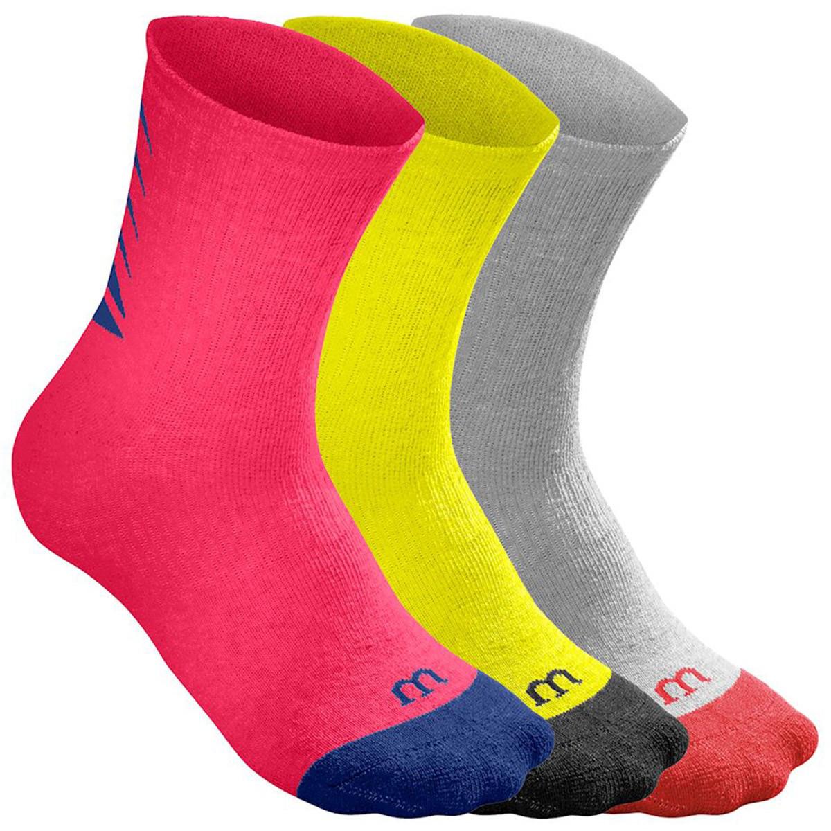 Wilson Tennis Youth Core Crew Socks (3 Pairs) Pink/Yellow/Grey