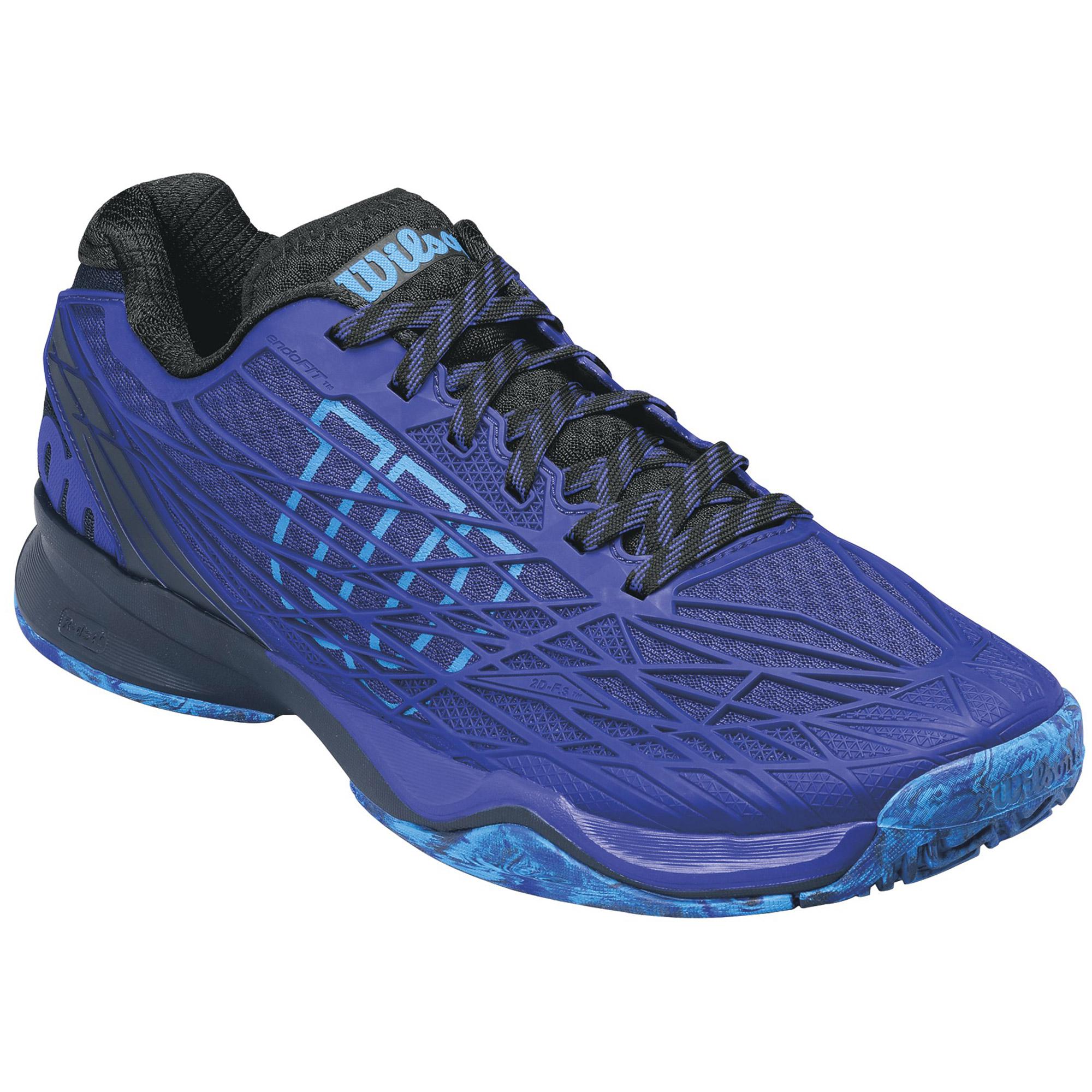 black and blue tennis shoes