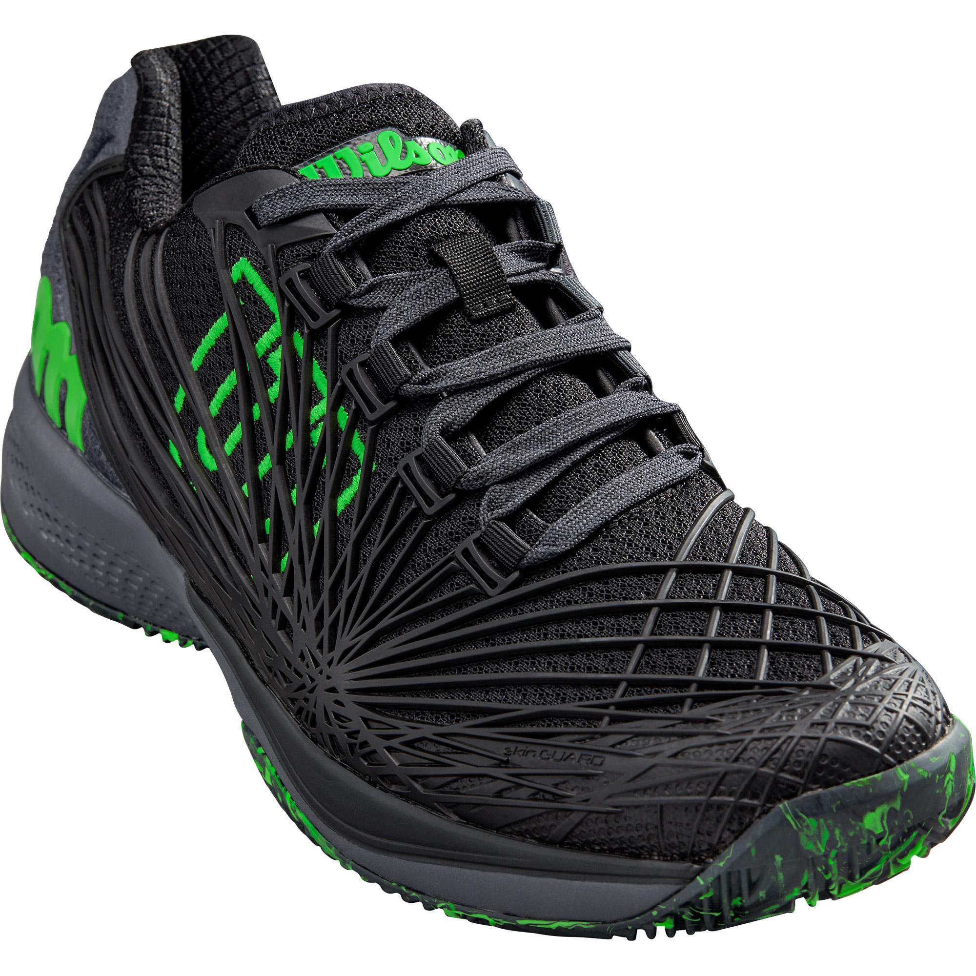 Wilson Mens Kaos 2 Clay Tennis Shoes Black/Ebony/Green Gecko