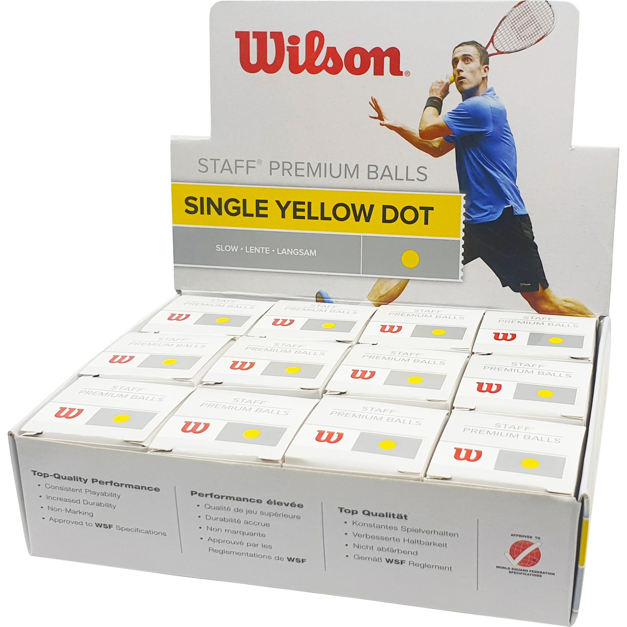 Wilson Staff Single Yellow Dot Squash Balls Box of 12