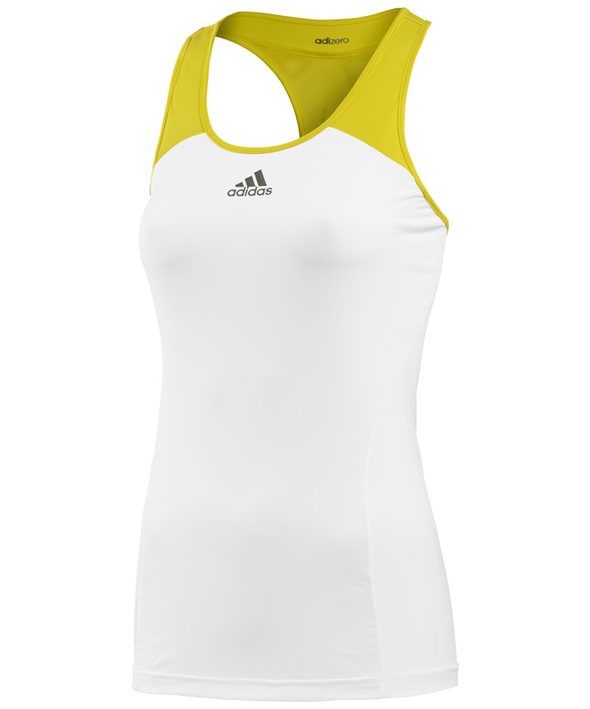 Adidas Womens adiZero Tank - White/Vivid Yellow - Tennisnuts.com