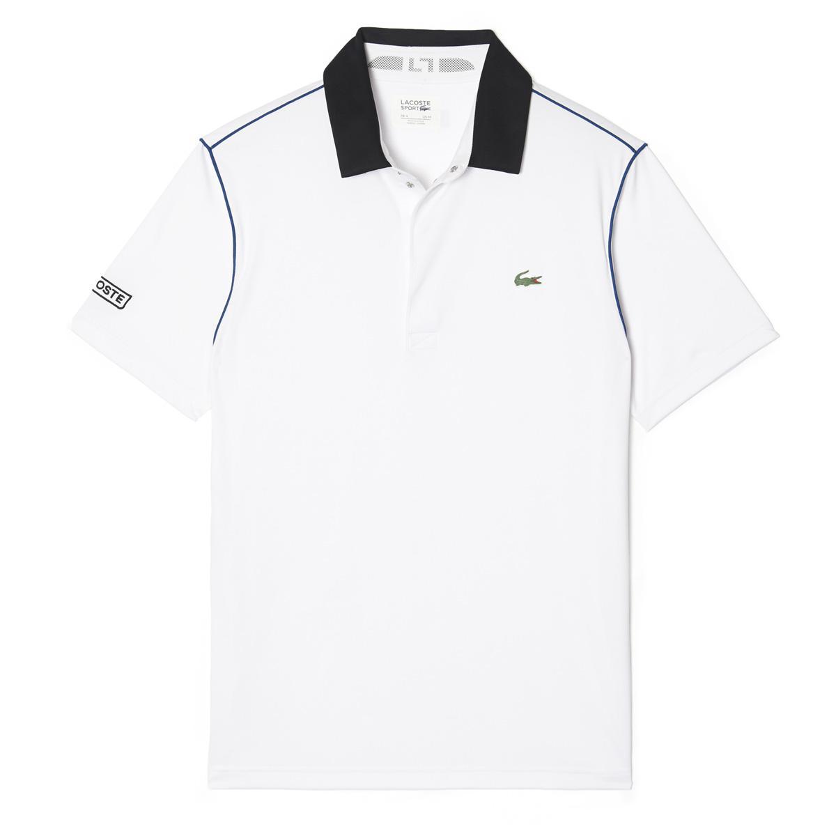 Lacoste Sport Mens Short Sleeve Polo - White/Black/Blue - Tennisnuts.com