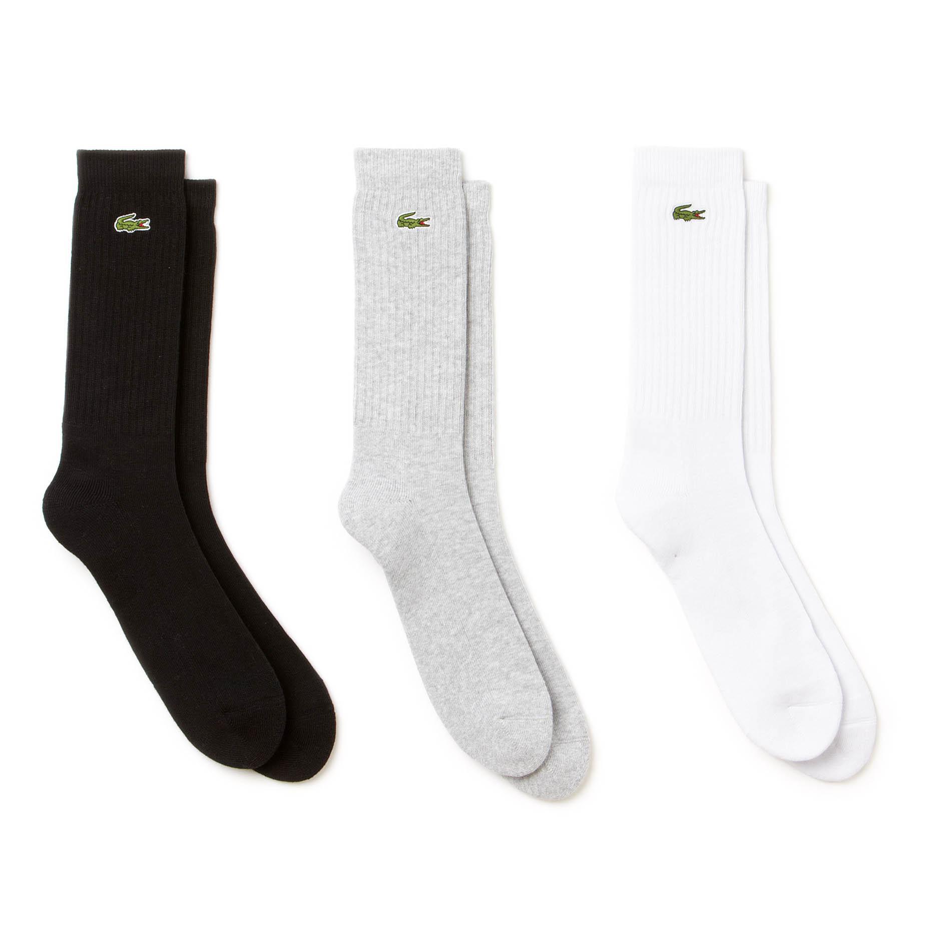 Lacoste Sport Socks (3 Pairs) - White/Light Grey/Black [7 1/2 to 11 ...
