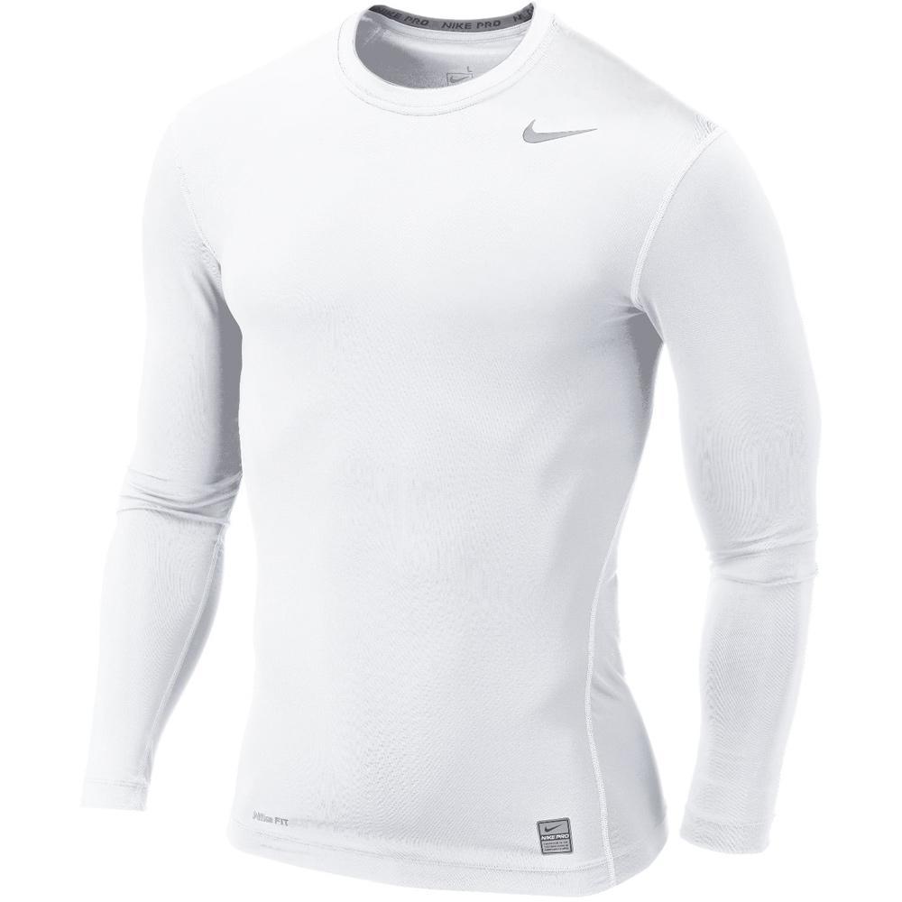 Nike Pro Core Long Sleeve Tight Crew - White/Grey - Tennisnuts.com