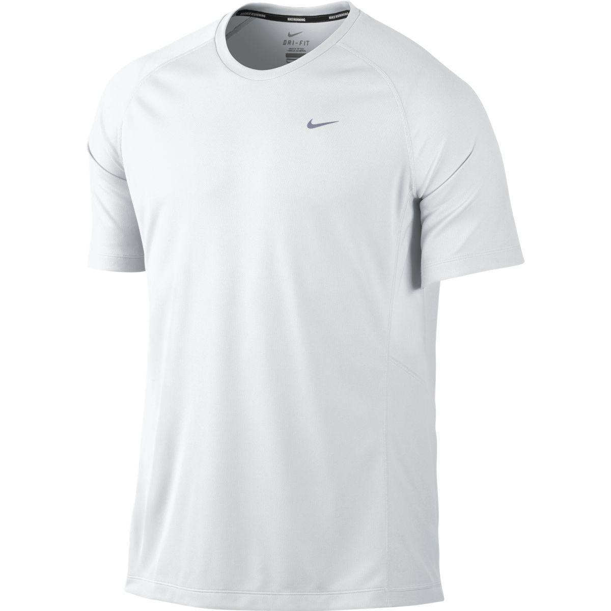Nike Mens Miler UV Short Sleeve Running Shirt - White/Reflective Silver ...