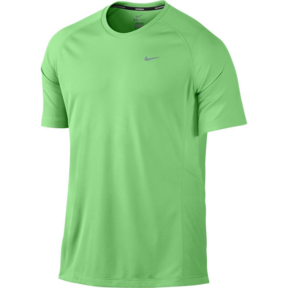 Nike Mens Miler UV Short Sleeve Running Shirt - Lucid Green/Reflective ...