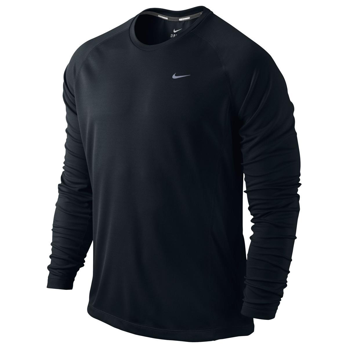 Nike Mens Miler UV Long Sleeve Shirt - Black/Reflective Silver ...
