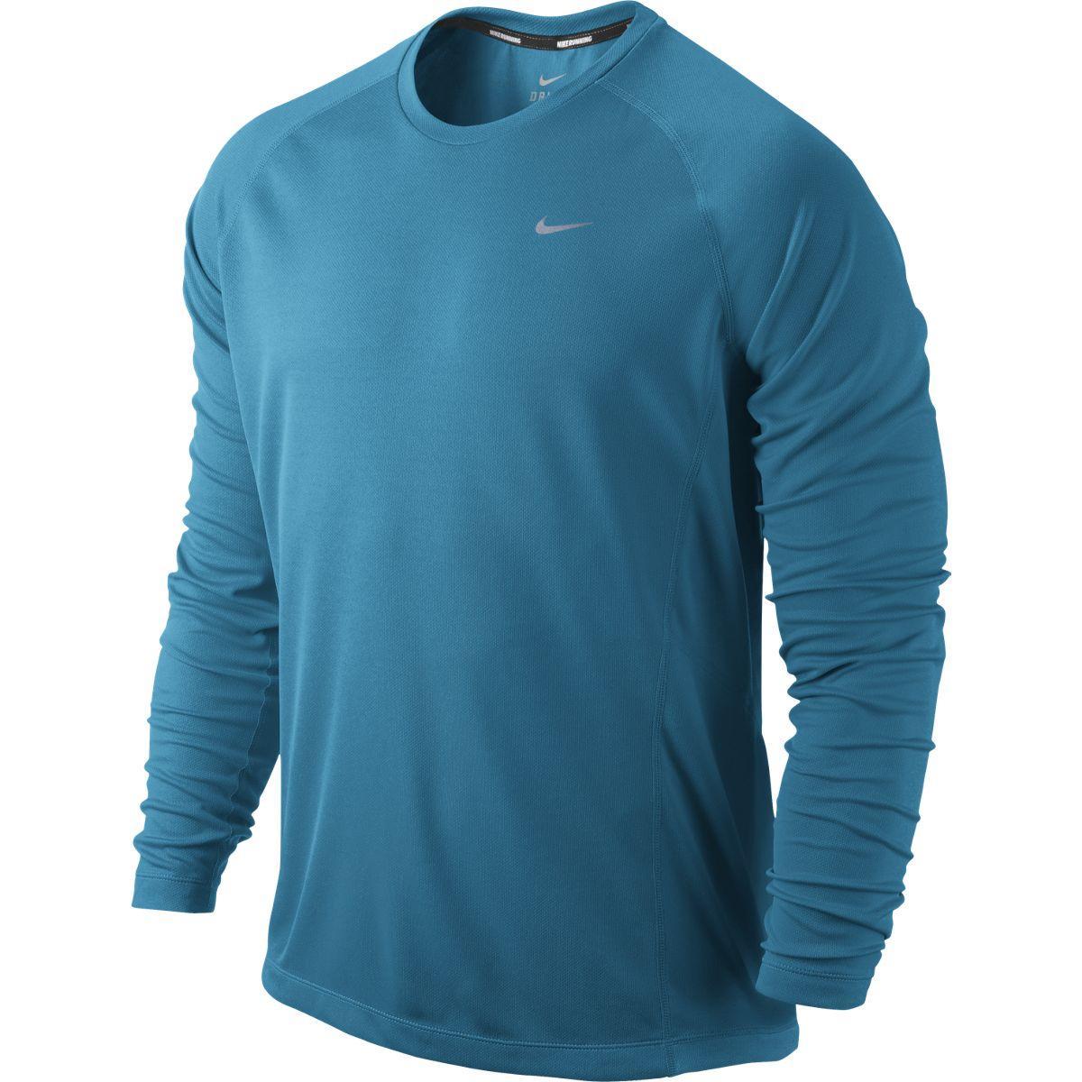 Nike Mens Miler UV Long Sleeve Shirt - Light Blue Lacquer/Reflective ...