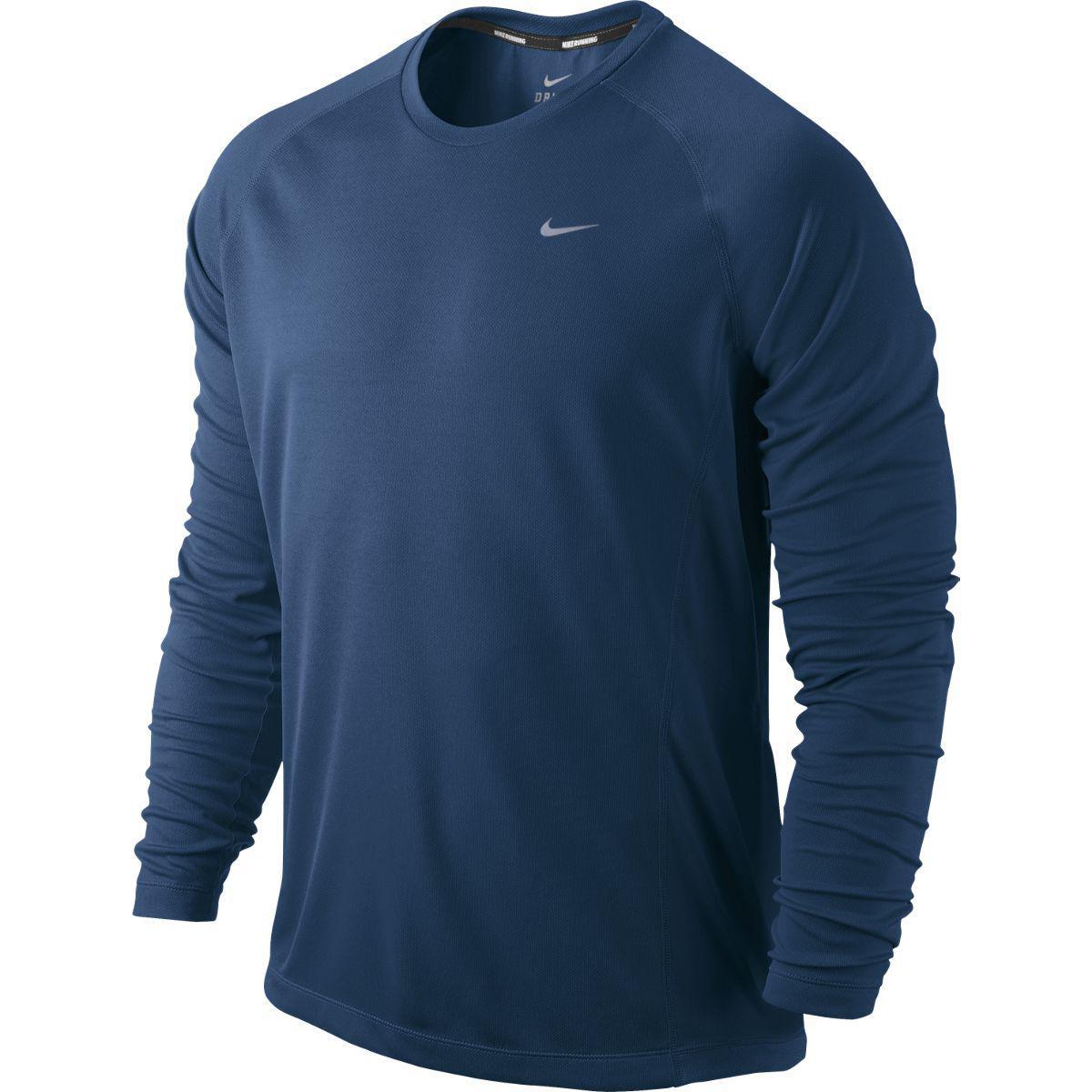 Nike Mens Miler UV Long Sleeve Shirt - Blue/Silver - Tennisnuts.com