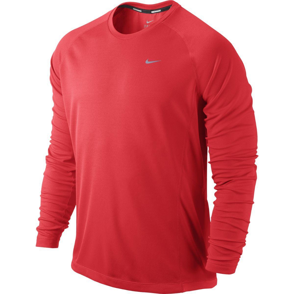 Nike Mens Miler UV Long Sleeve Shirt - Bright Crimson/Reflective Silver ...